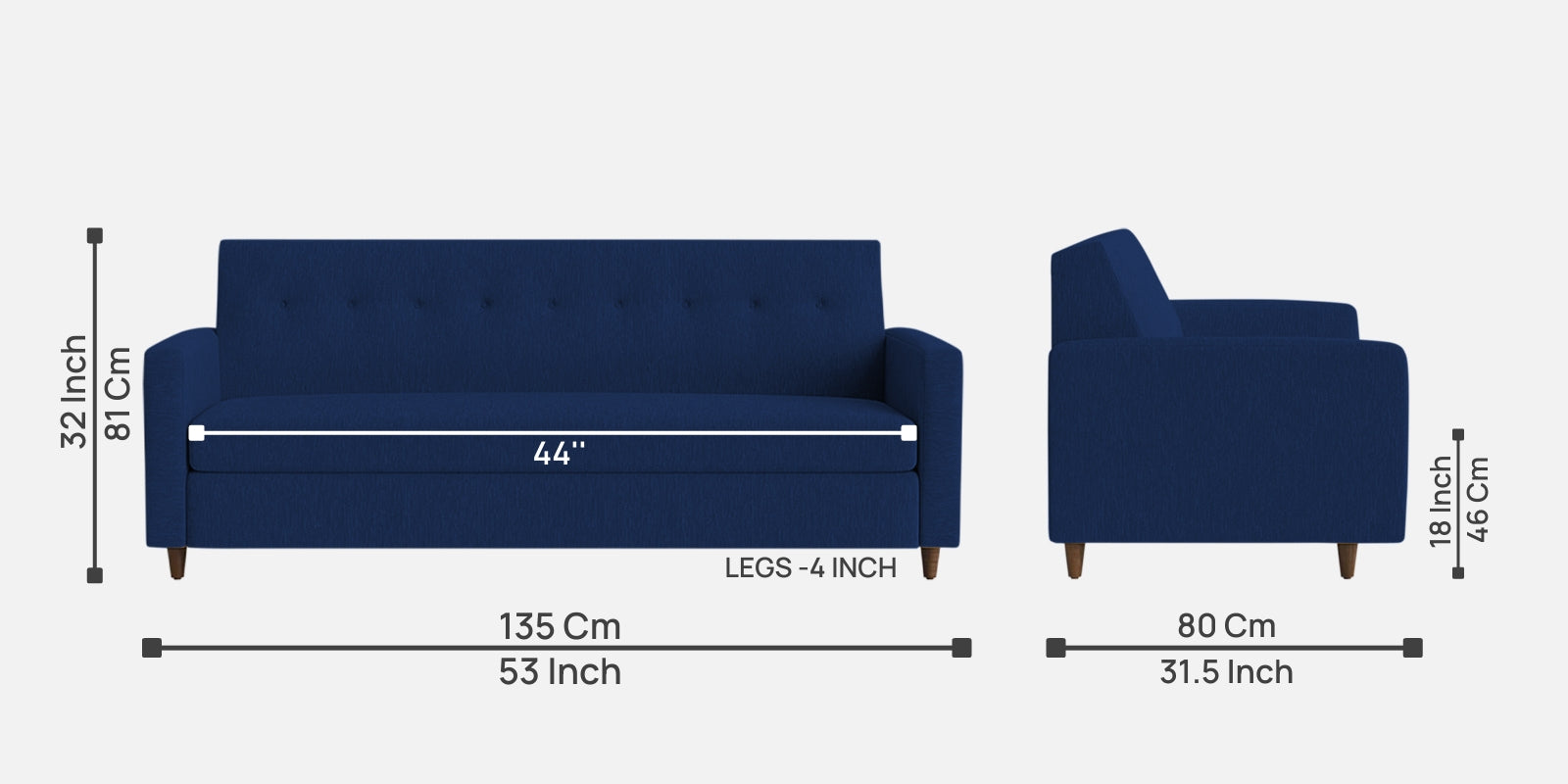 Timon Fabric 2 Seater Sofa In Royal Blue Colour - Febonic Living