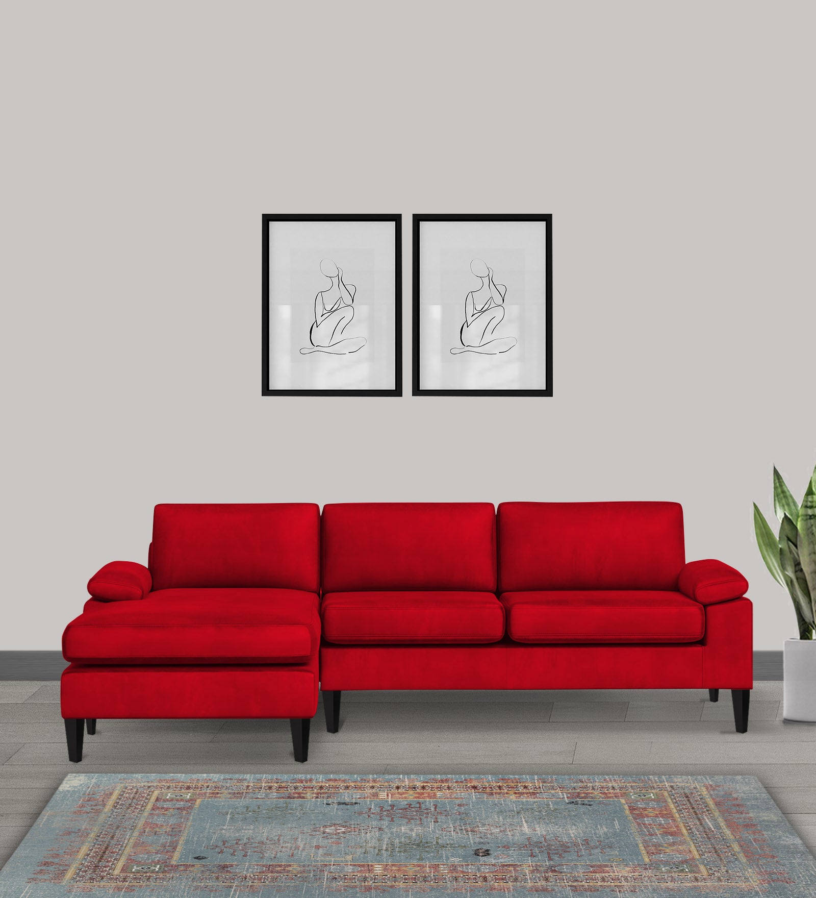 Vegas Velvet RHS Sectional Sofa (3+Lounger) In Berry Maroon Colour - Febonic Living