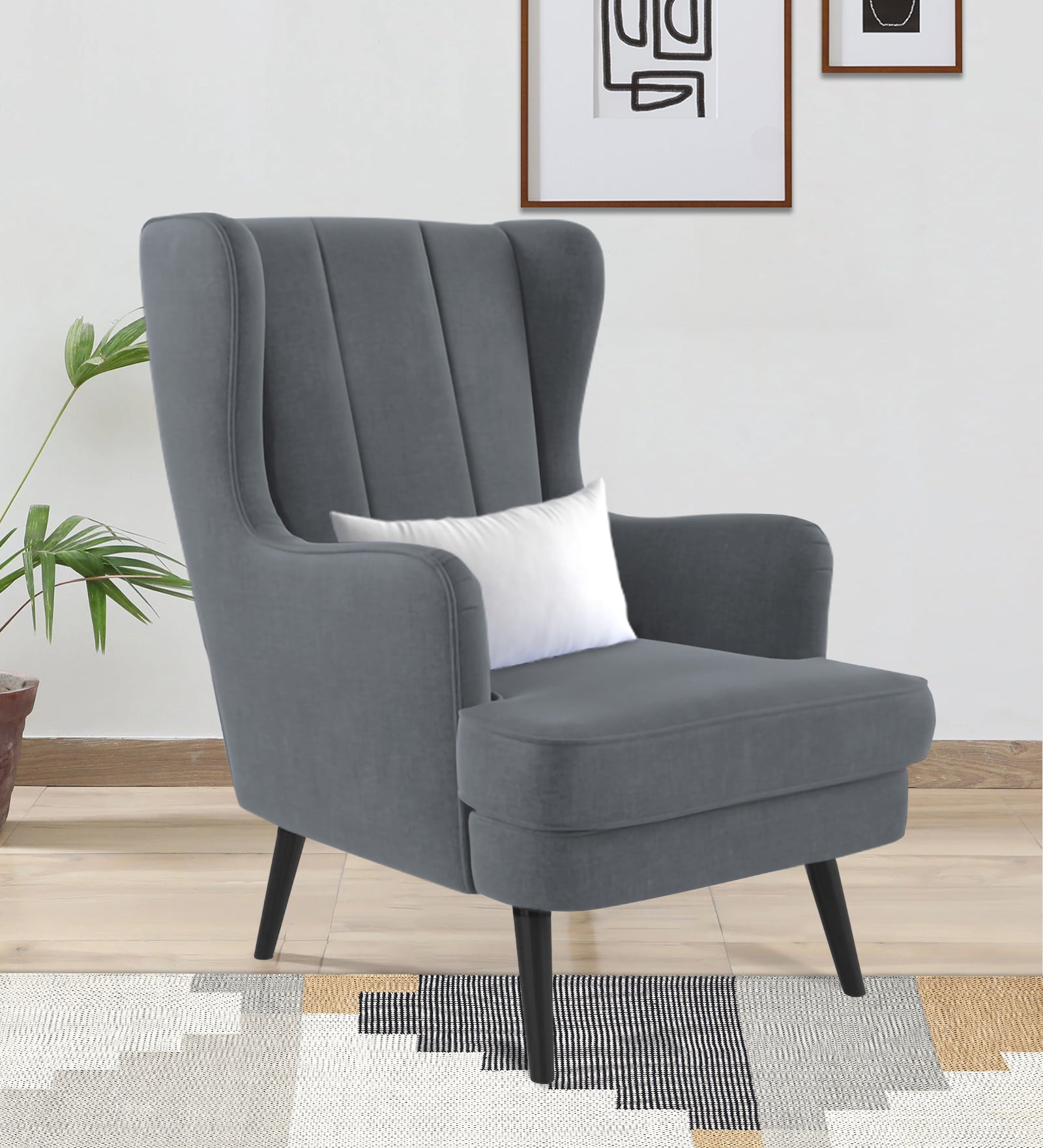 Niya Velvet Wing Chair In Pubble Grey Colour - Febonic Living