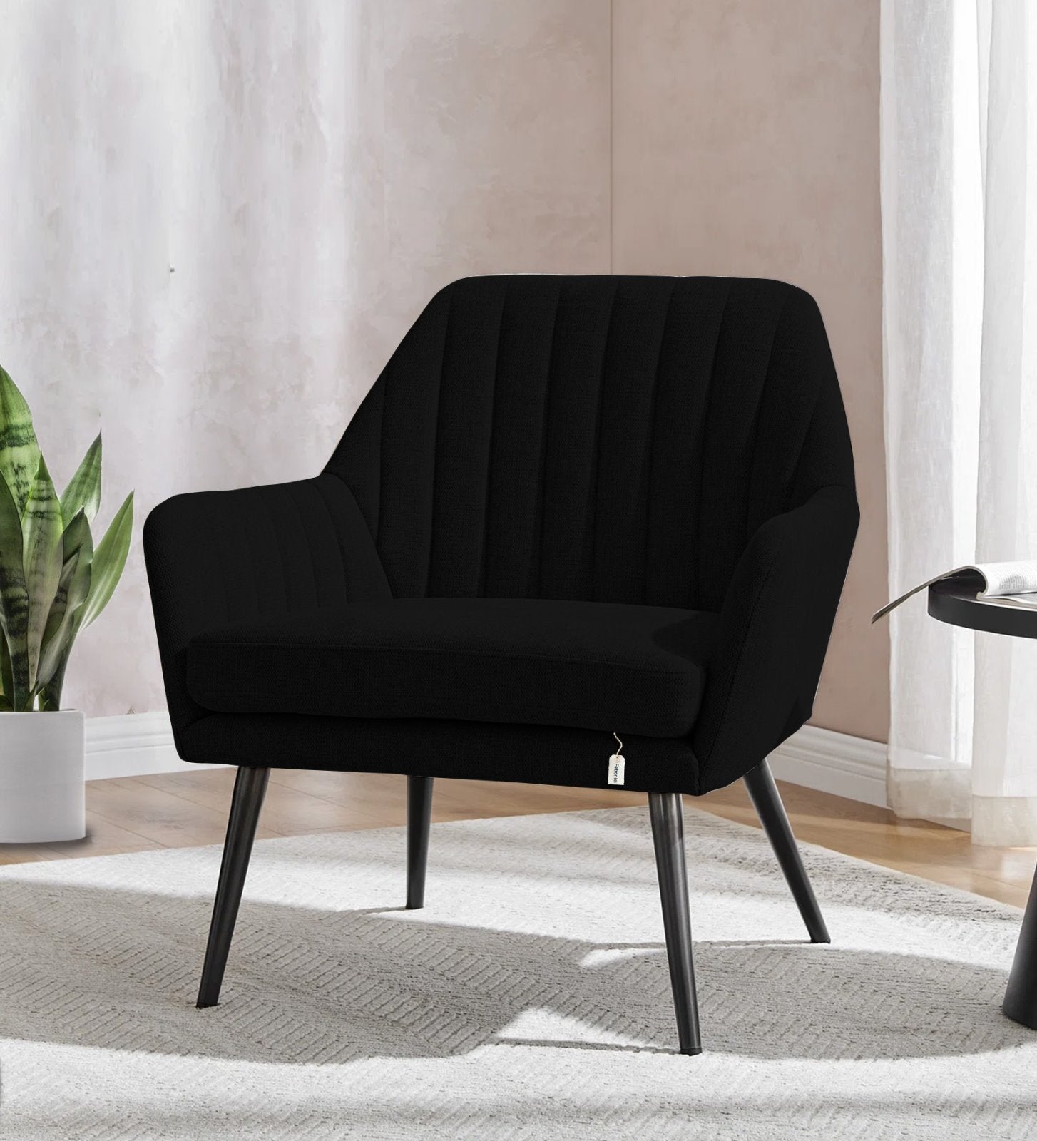 Bella Fabric Arm Chair In Zed Black Colour - Febonic Living