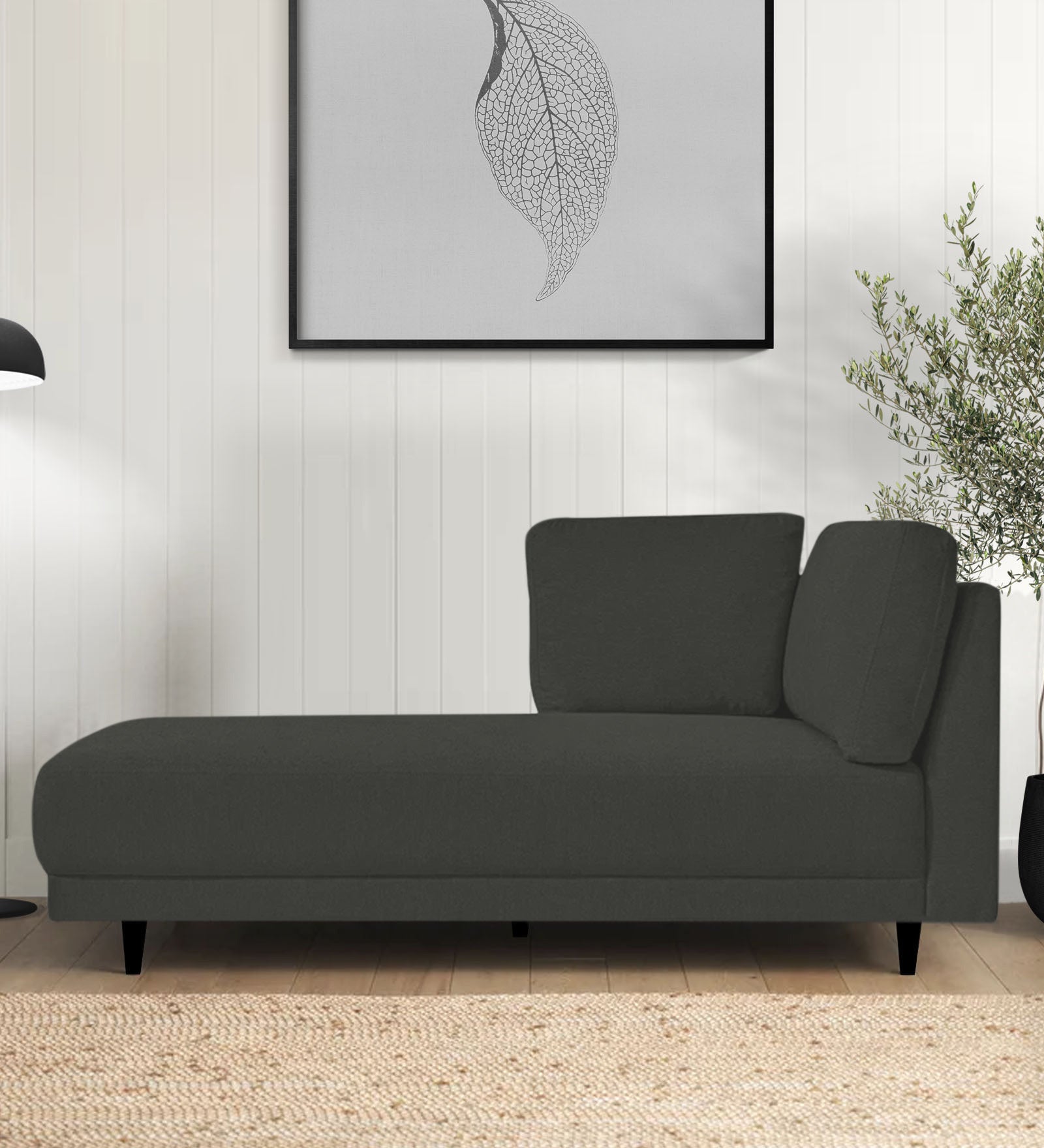 Jonze Velvet LHS Chaise Lounger In Hory Grey Colour - Febonic Living
