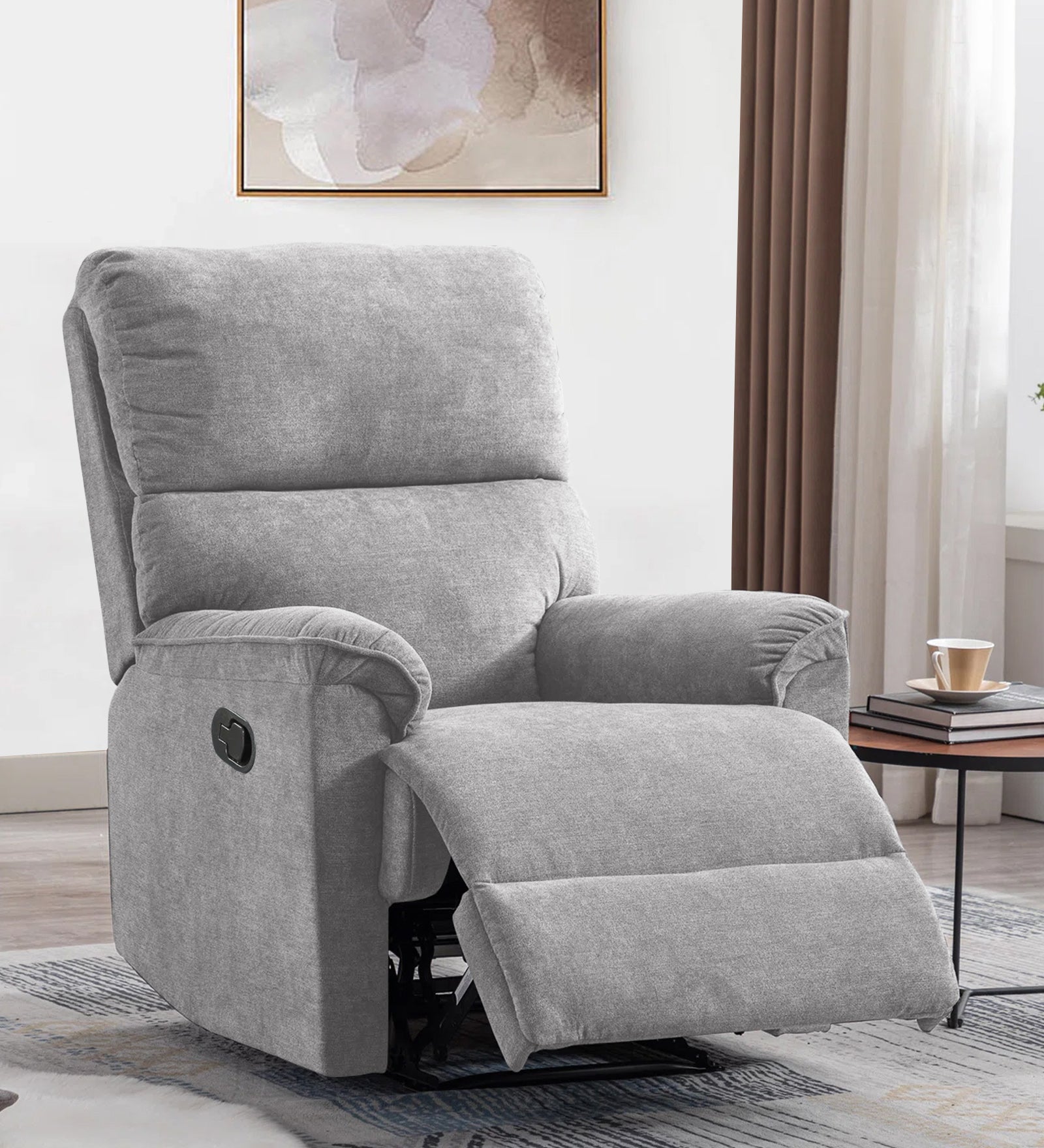 Abby Fabric 1 Seater Manual Recliner In Lit Grey Colour - Febonic Living