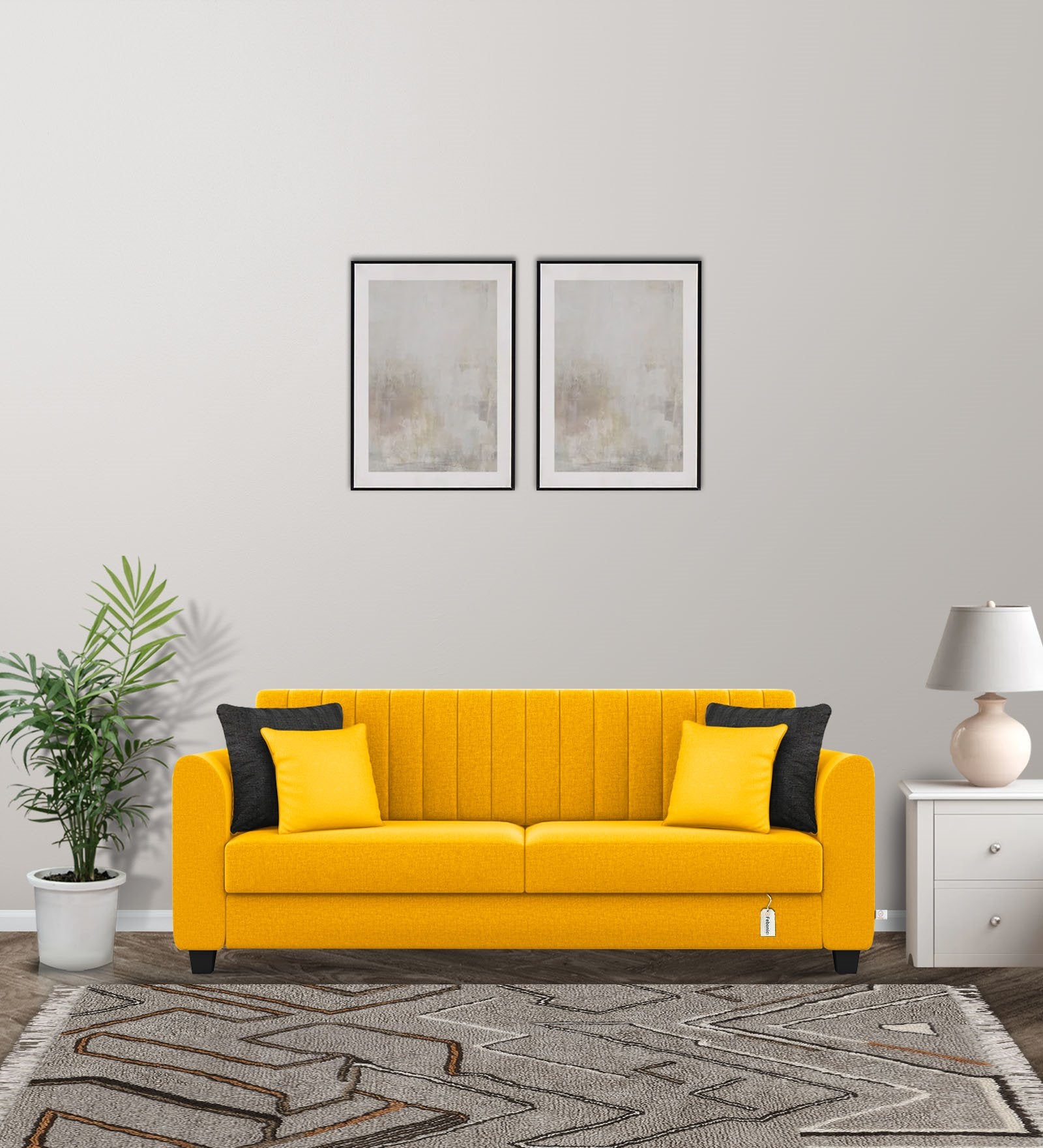 Cosmic Fabric 3 Seater Sofa In Bold Yellow Colour - Febonic Living