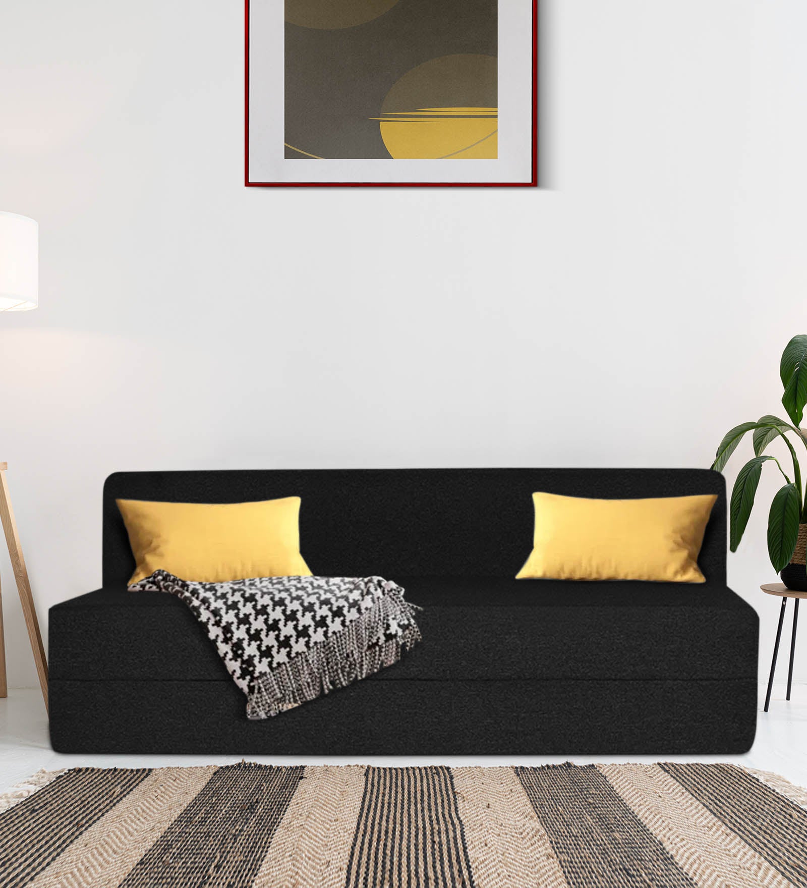 Fleepy Fabric 3 Seater Foldable Sofa Cum Bed In Zed Black Colour - Febonic Living