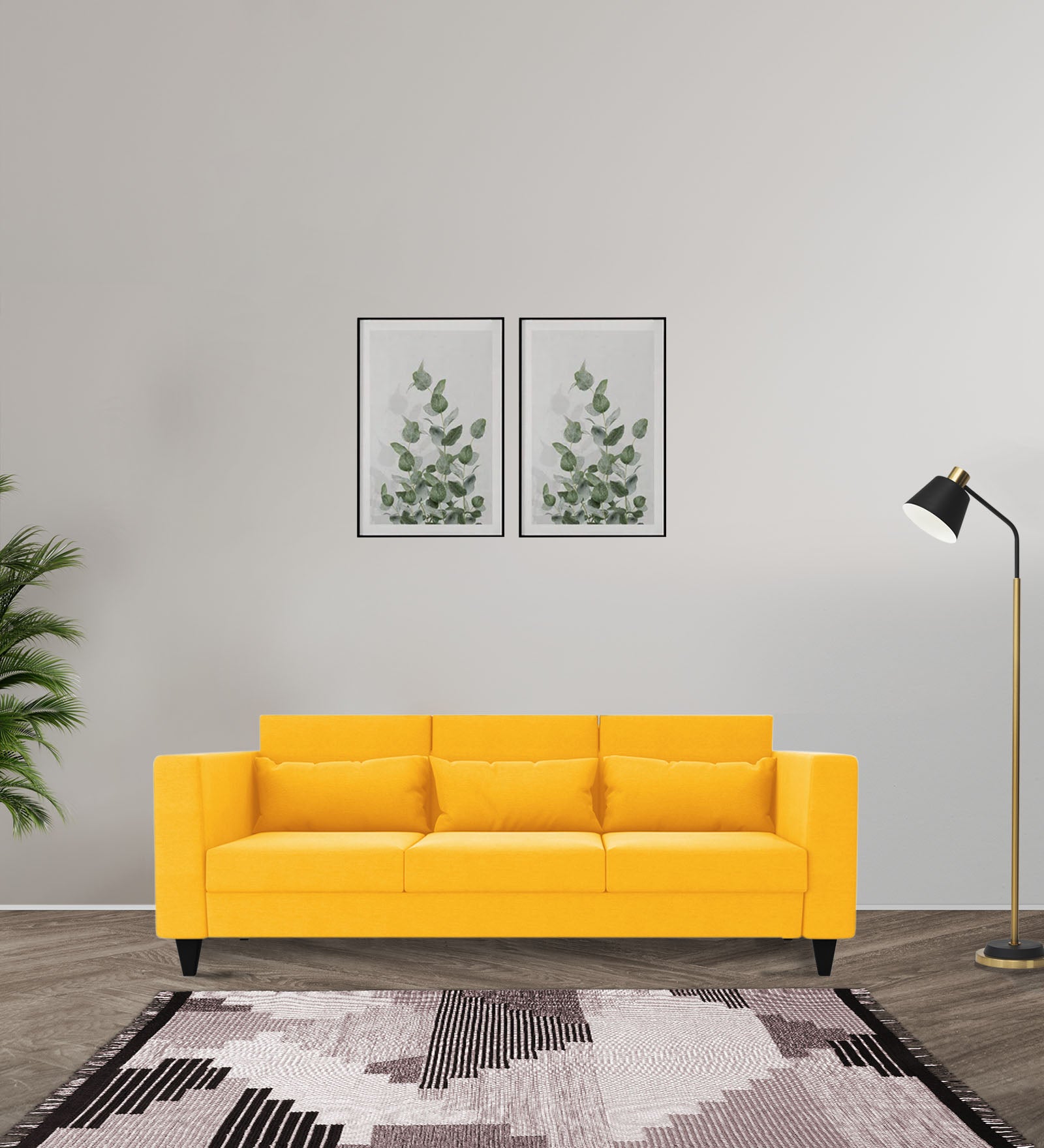 Nipul Fabric 3 Seater Sofa In Bold Yellow Colour - Febonic Living