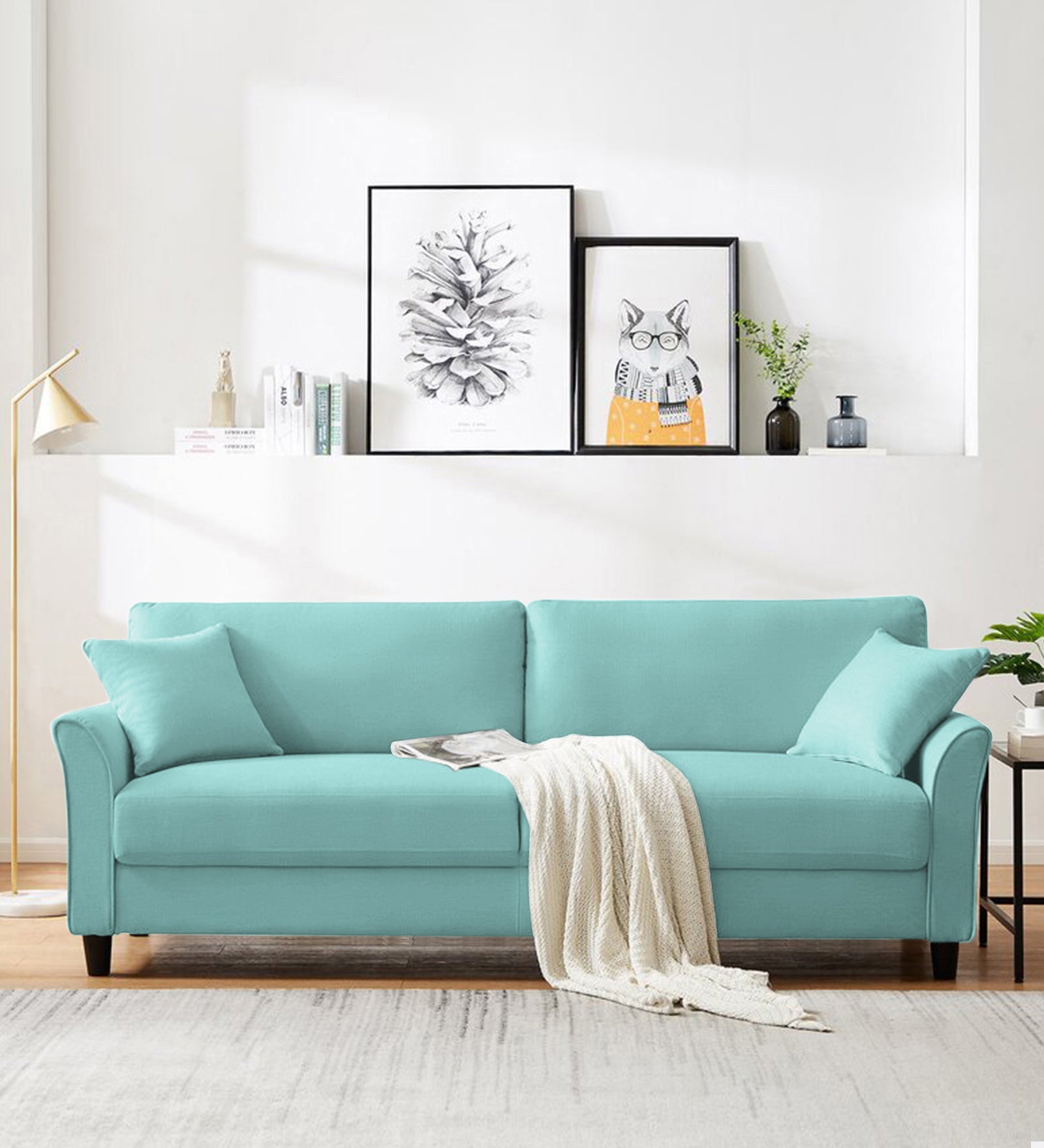 Daroo Velvet 3 Seater Sofa In Barmunda Aqua Colour - Febonic Living