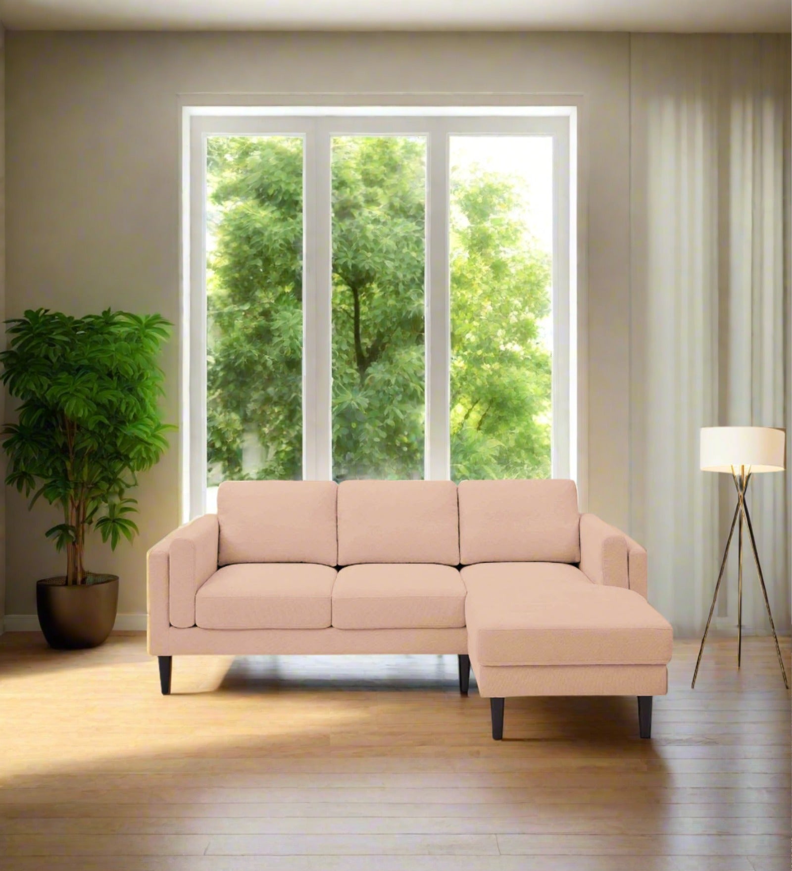 Creata Fabric LHS Sectional Sofa (2+Lounger) in Cosmic Beige Colour by Febonic