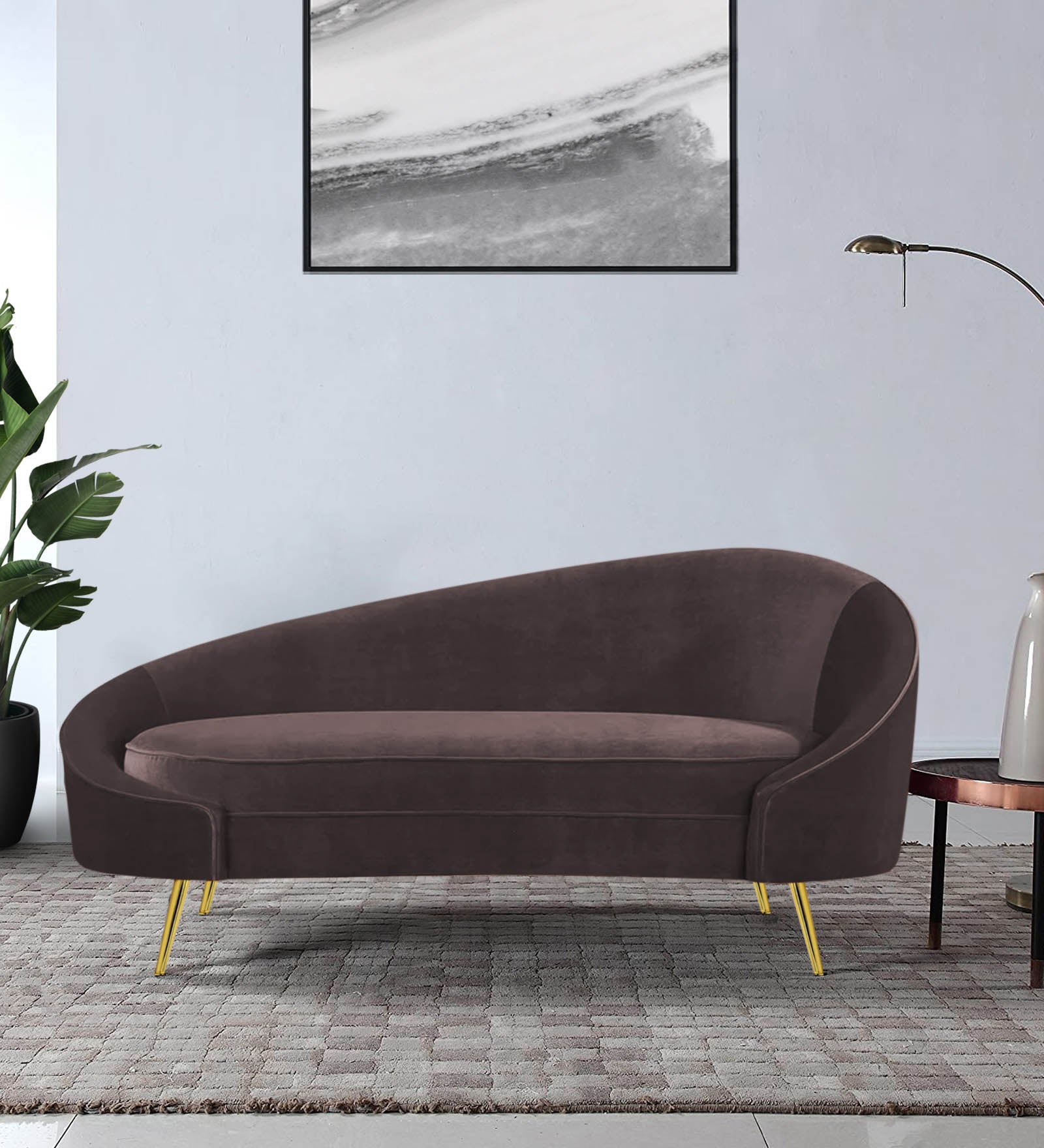 Cely Velvet LHS Chaise Lounger In Mocha Brown Colour - Febonic Living