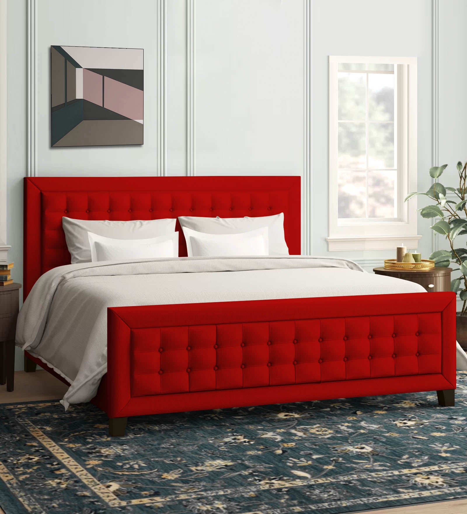 Kaster Fabric King Size Bed In Ruby Red Colour - Febonic Living