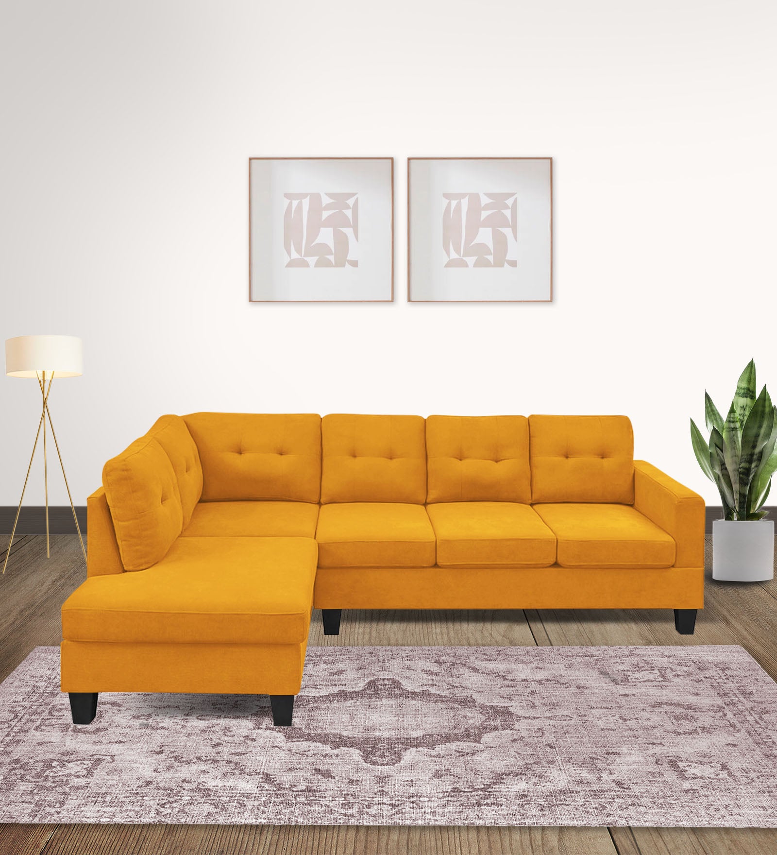 Thomas Fabric RHS Sectional Sofa (3+Lounger) In Bold Yellow Colour - Febonic Living