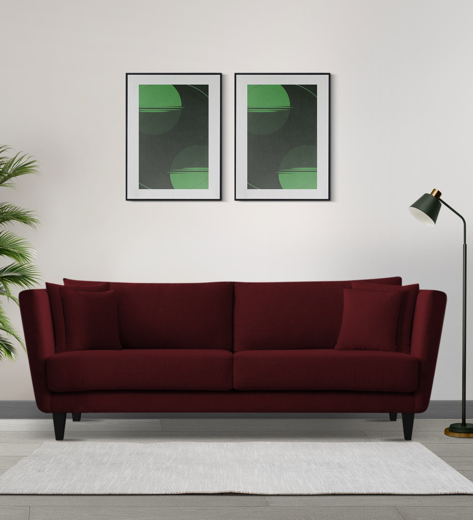 Norway Velvet 3 Seater Sofa In Dark Maroon Colour - Febonic Living