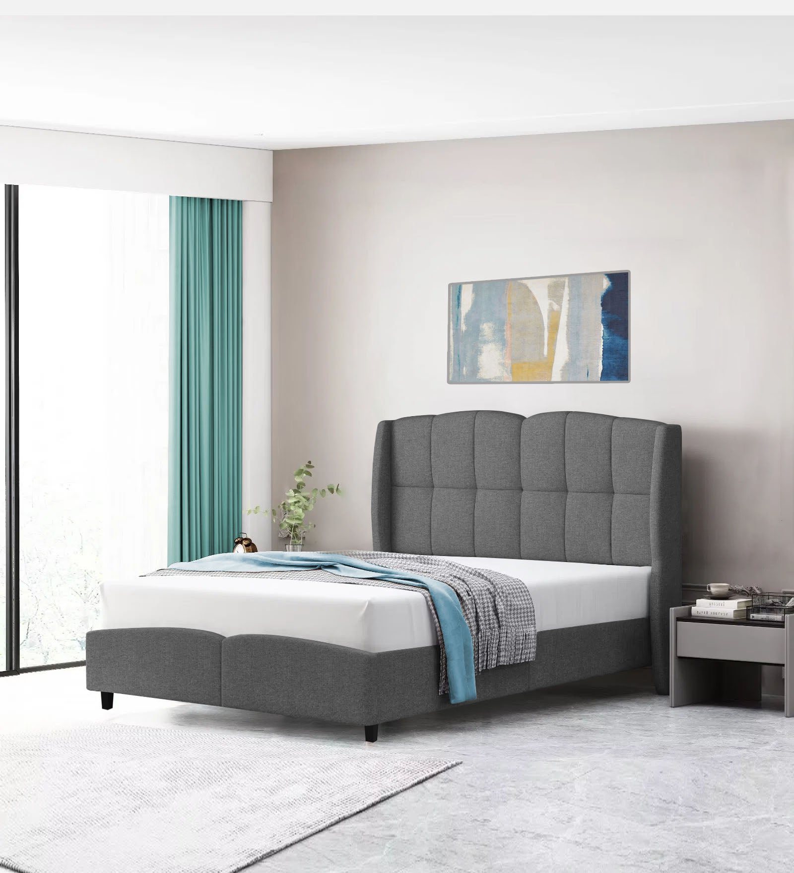 Jovi Velvet Single Size Bed In Davy Grey In Colour - Febonic Living