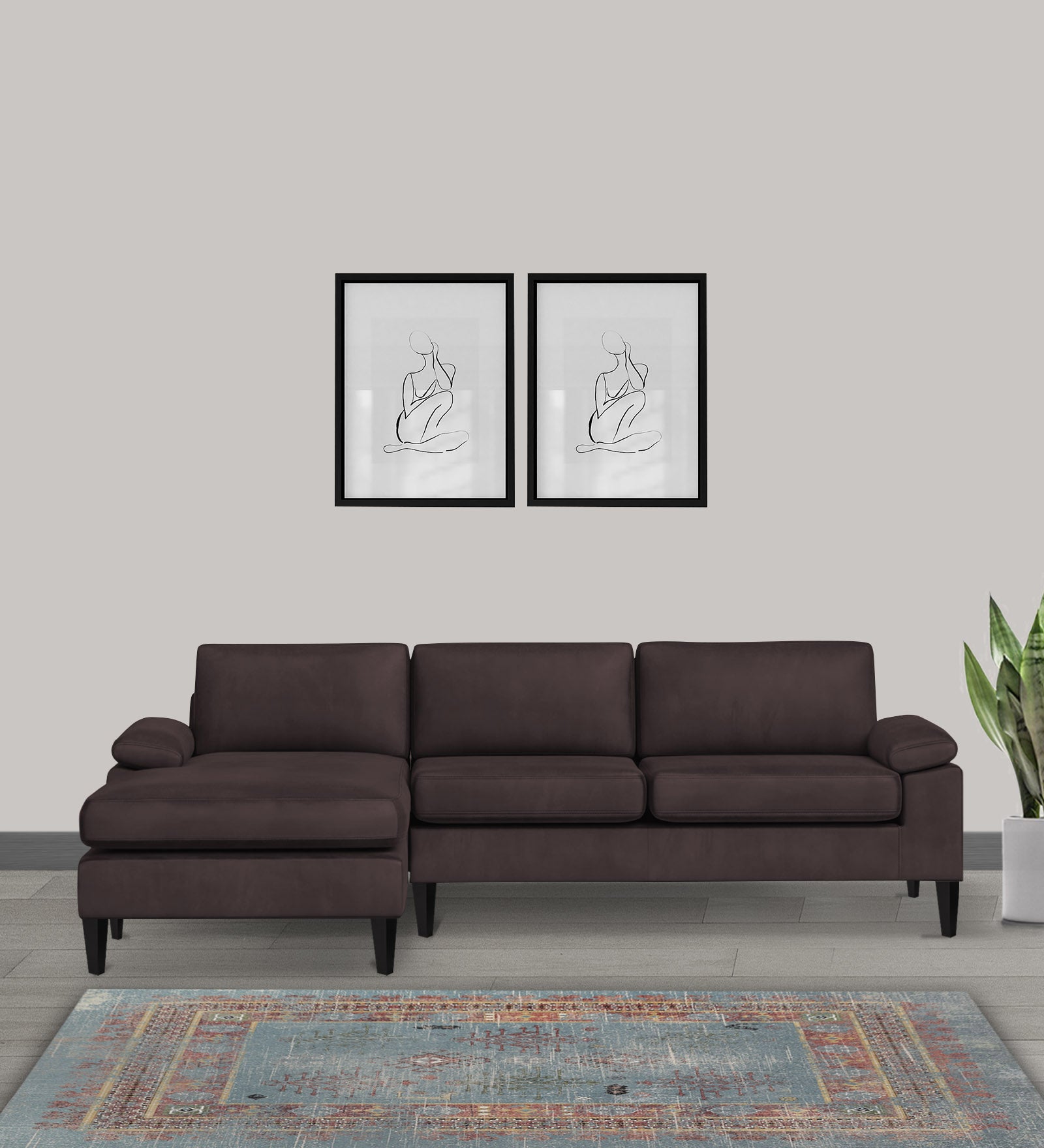 Vegas Velvet RHS Sectional Sofa (3+Lounger) In Mocha Brown Colour - Febonic Living