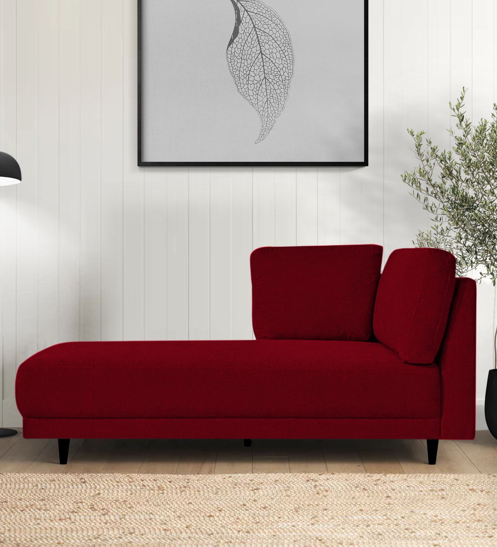Jonze Velvet LHS Chaise Lounger In Cherry Red Colour - Febonic Living