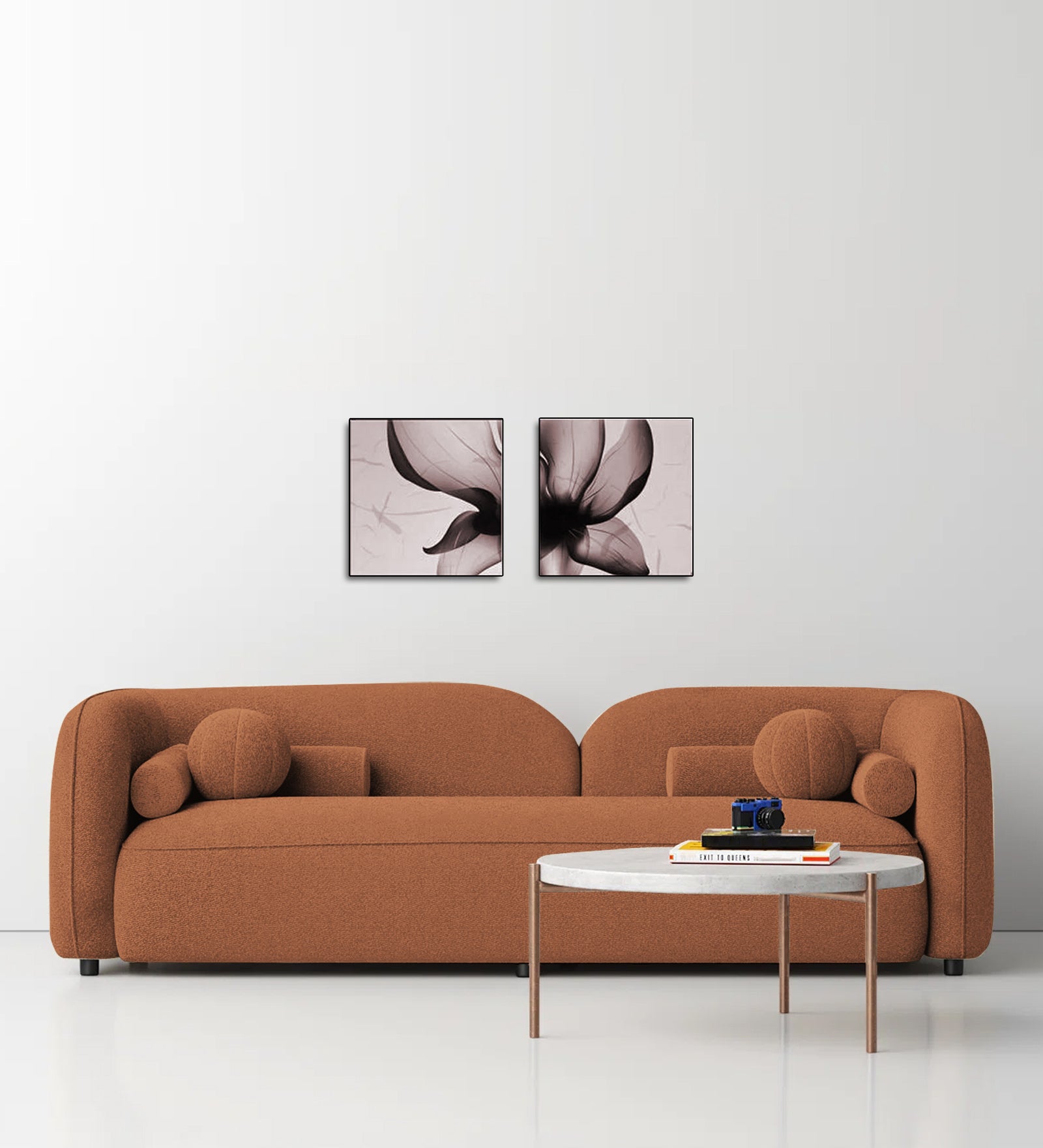 Corny Boucle Fabric 3 Seater Sofa In Light Orange Colour - Febonic Living