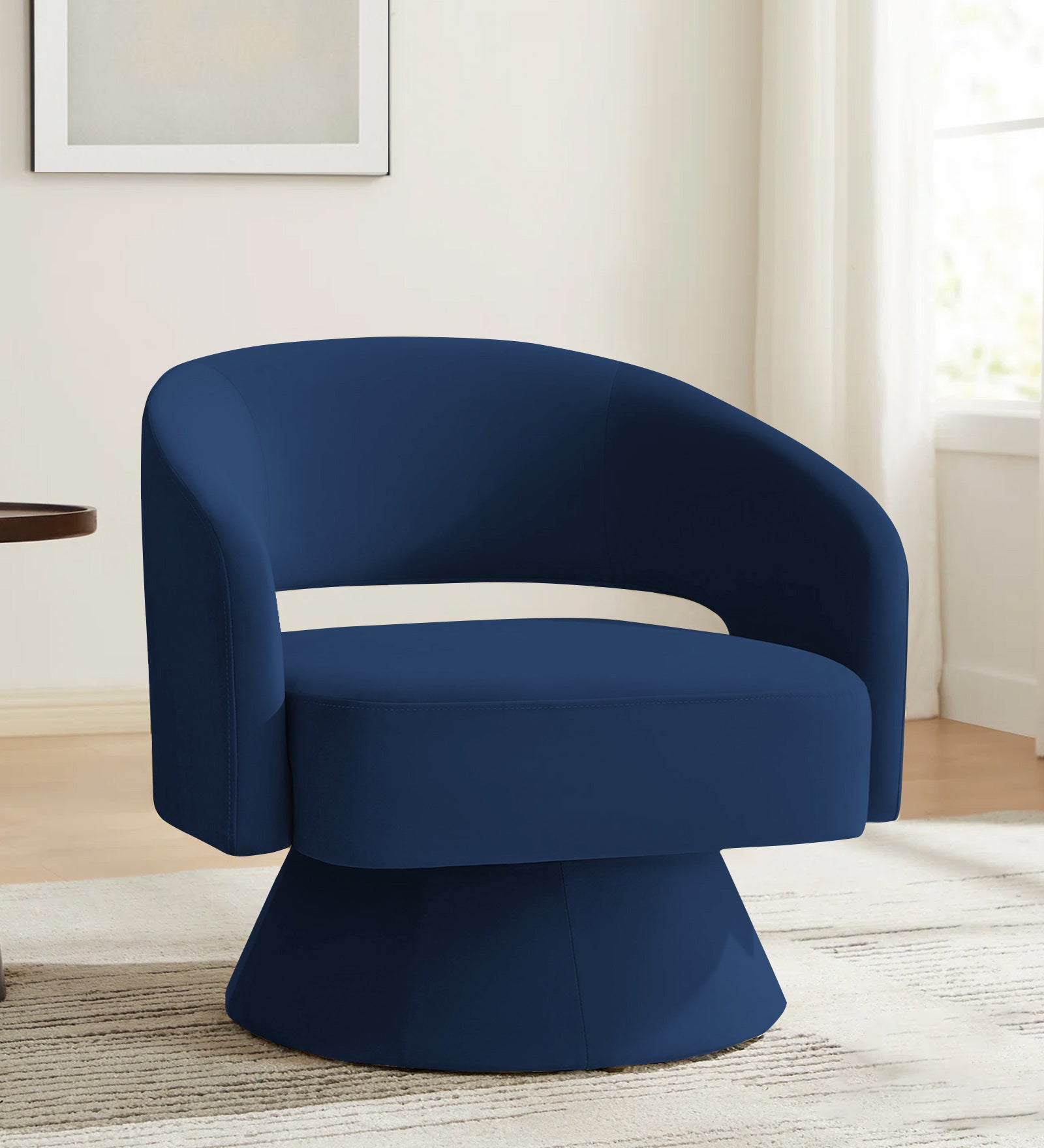 Pendra Velvet Swivel Chair In Imperial Blue Colour - Febonic Living