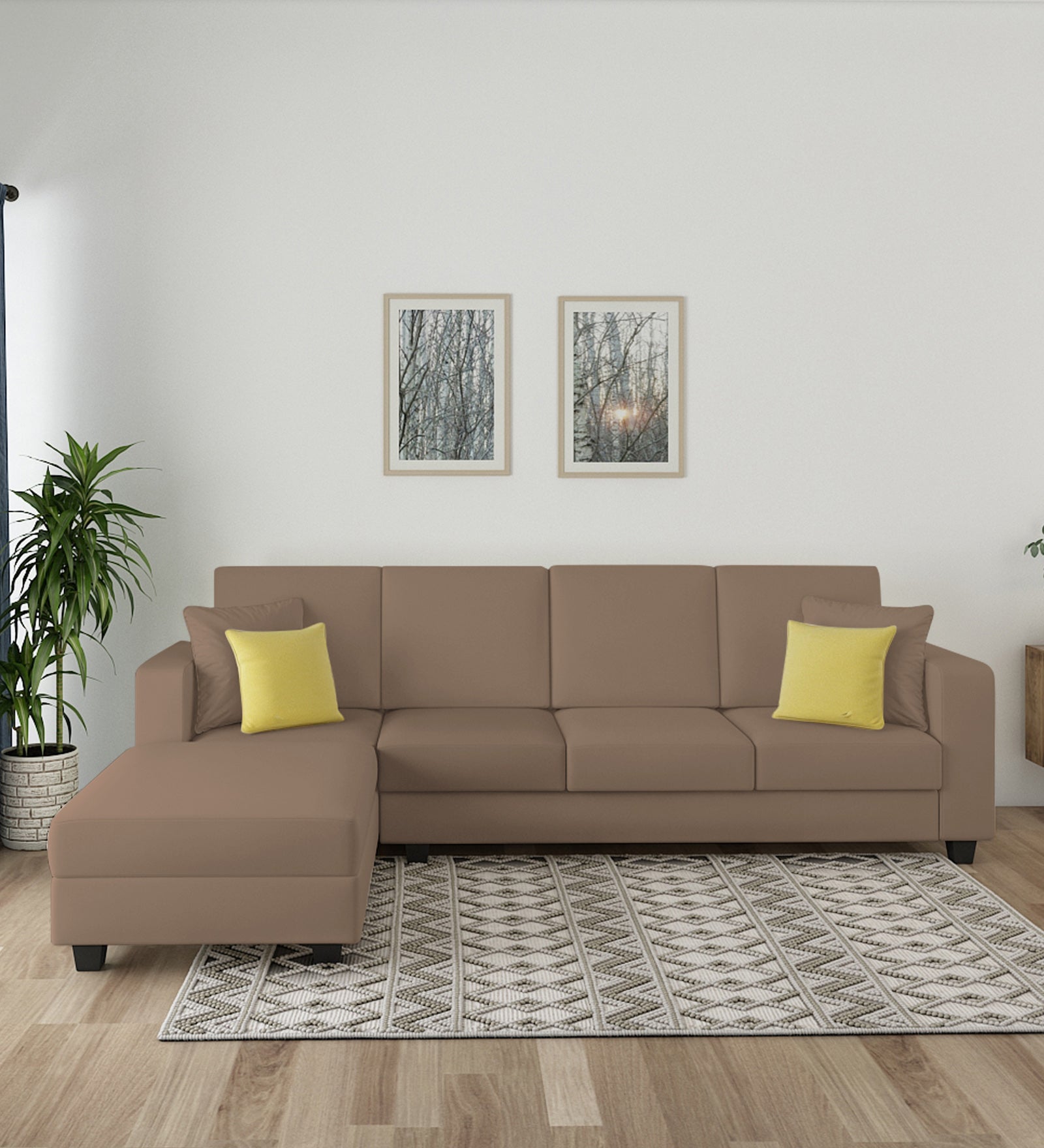 Nabi Fabric RHS Sectional Sofa (3+Lounger) In Cookie Beige Colour - Febonic Living
