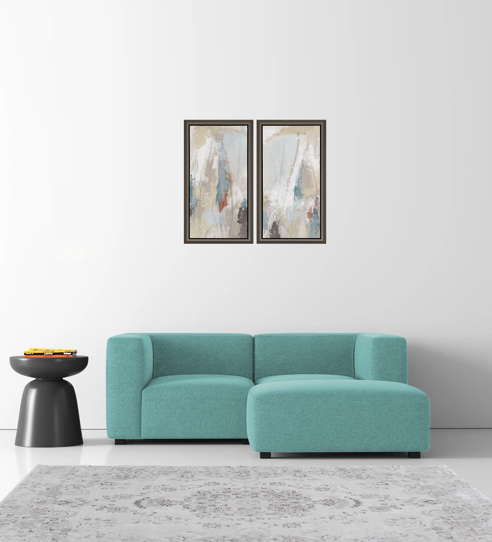 Dora Velvet LHS Sectional Sofa (2+Ottoman Lounger) In Barmunda Aqua Colour - Febonic Living