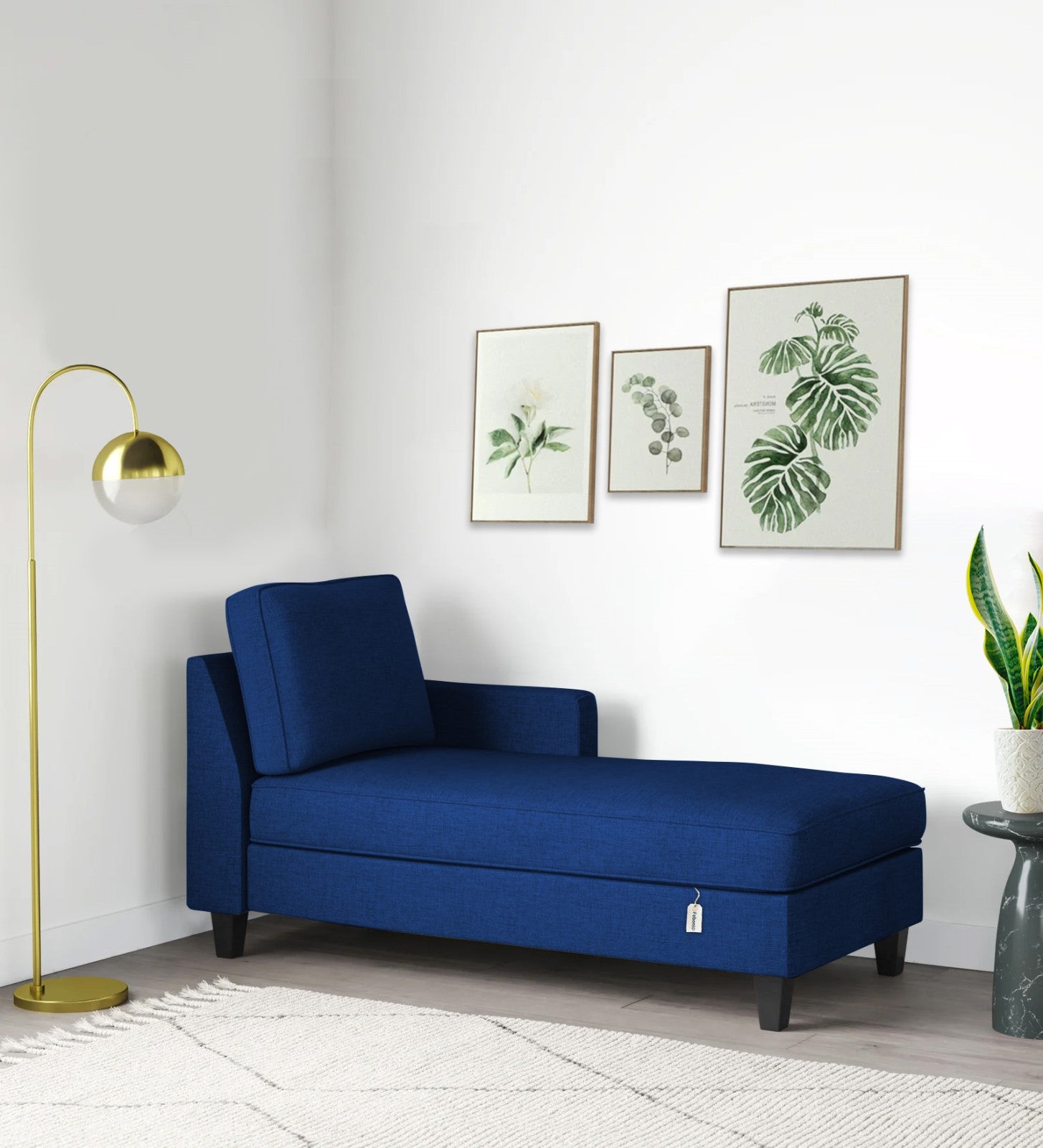 Royee Fabric RHS Chaise Lounger In Royal Blue Colour With Storage - Febonic Living