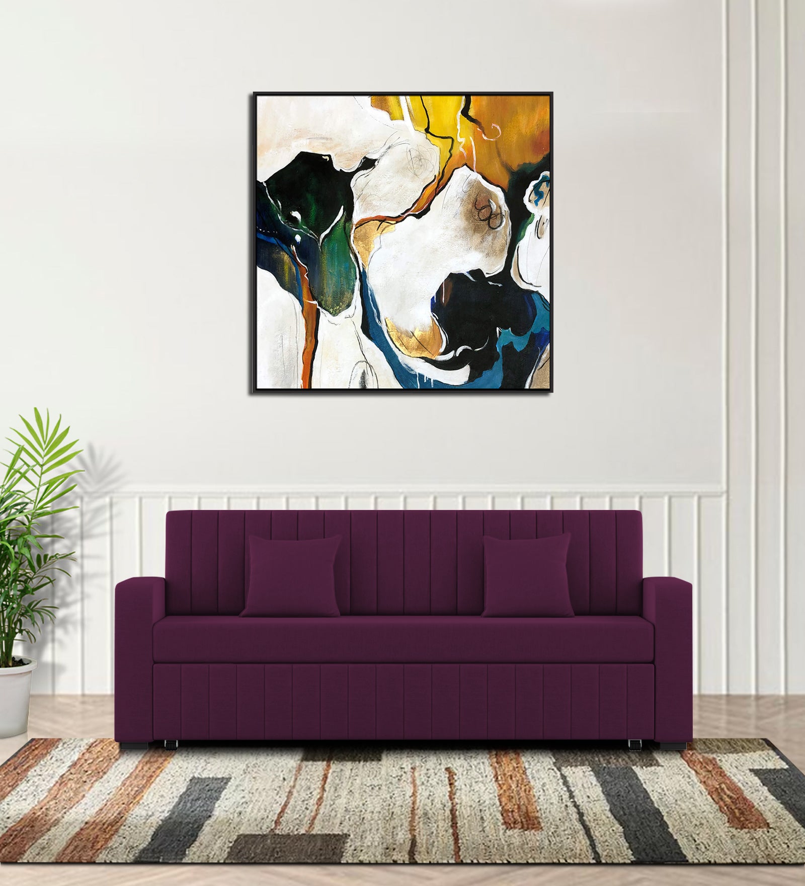 Calra Fabric 3 Seater Pull Out Sofa Cum Bed In Greek Purple Colour With Storage - Febonic Living