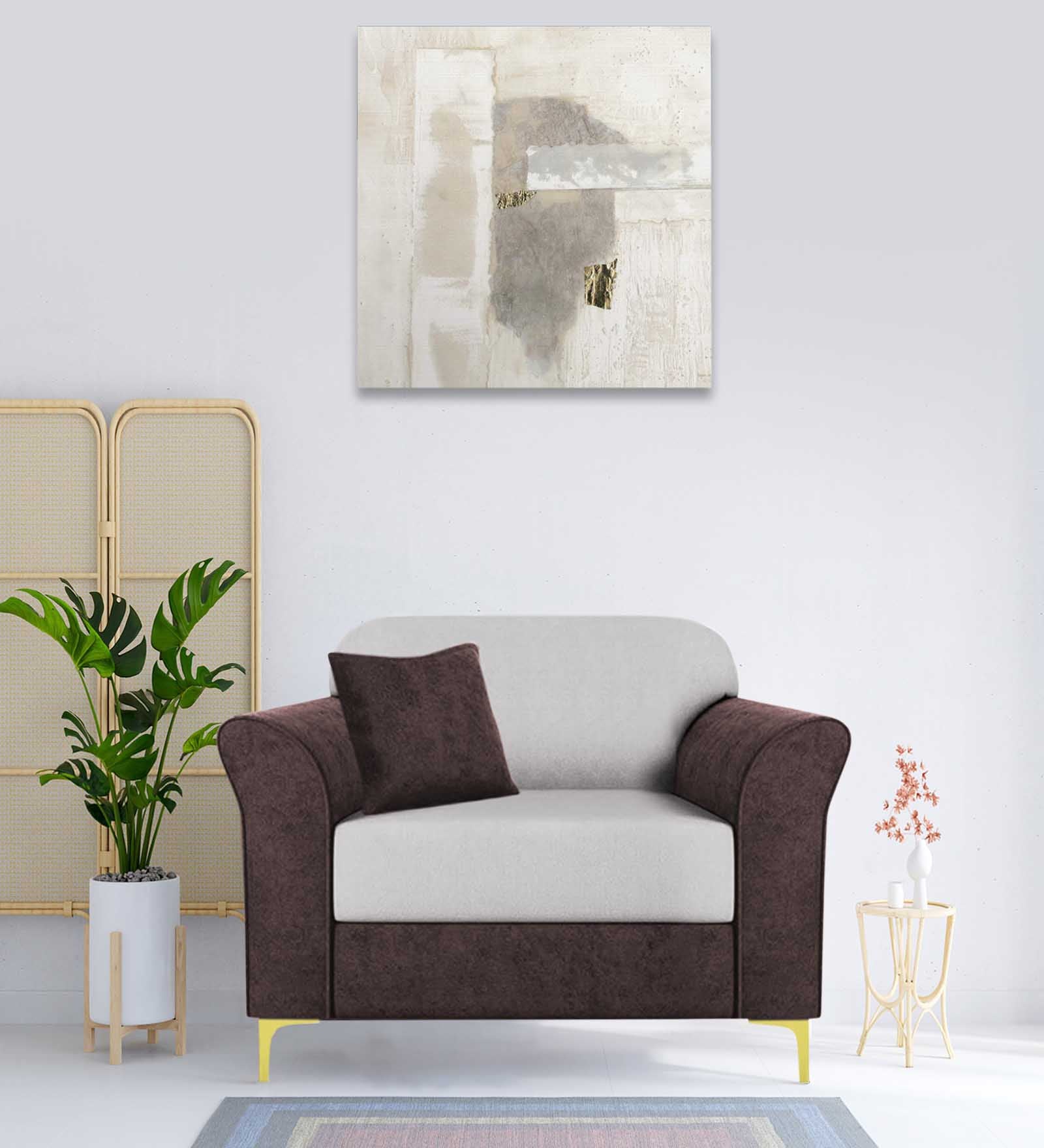 Jordan Velvet 1 Seater Sofa In Mocha Brown And Concreate Grey Colour - Febonic Living