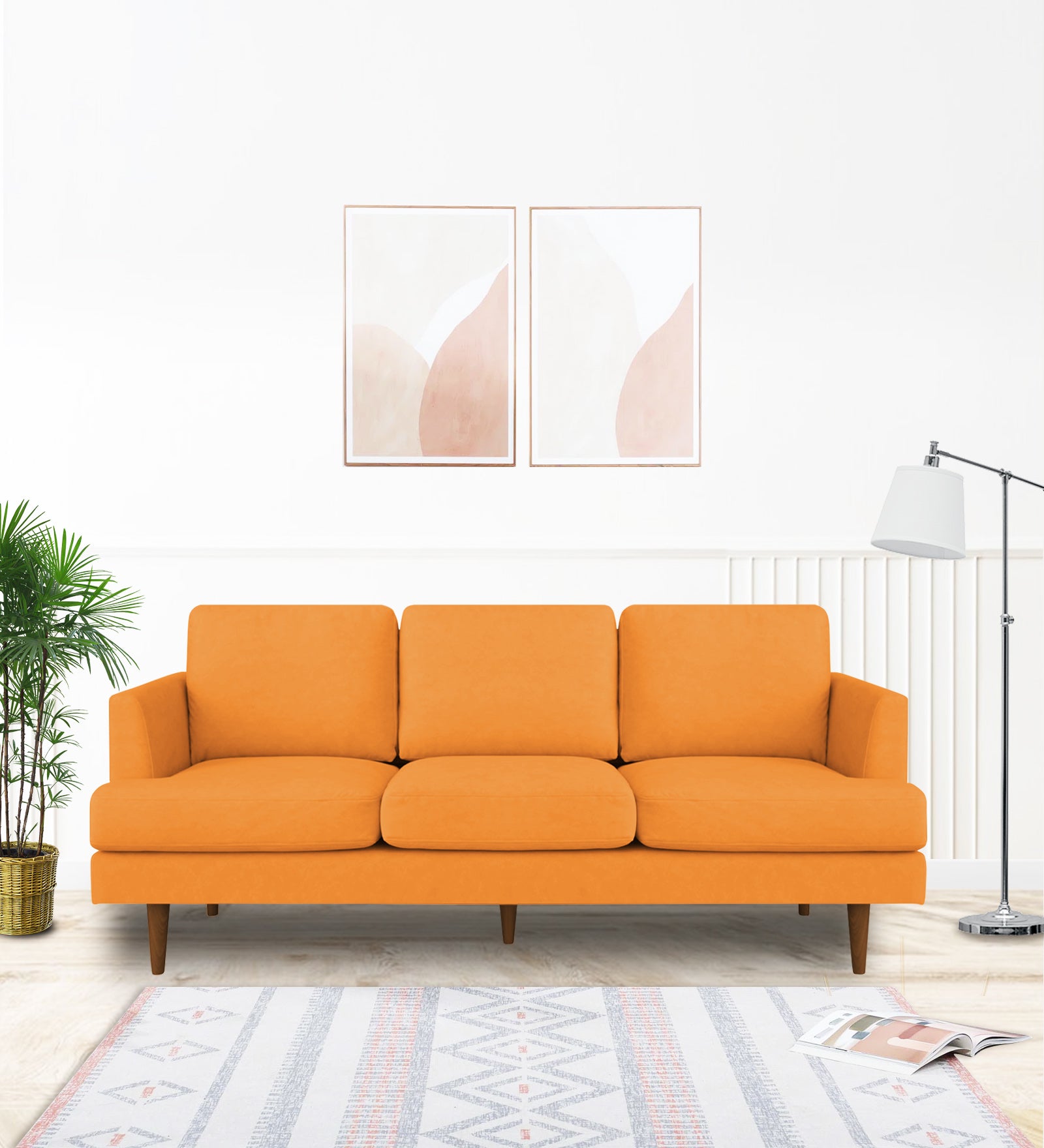 Motra Velvet Seater Sofa In Tangerine Orange Colour
