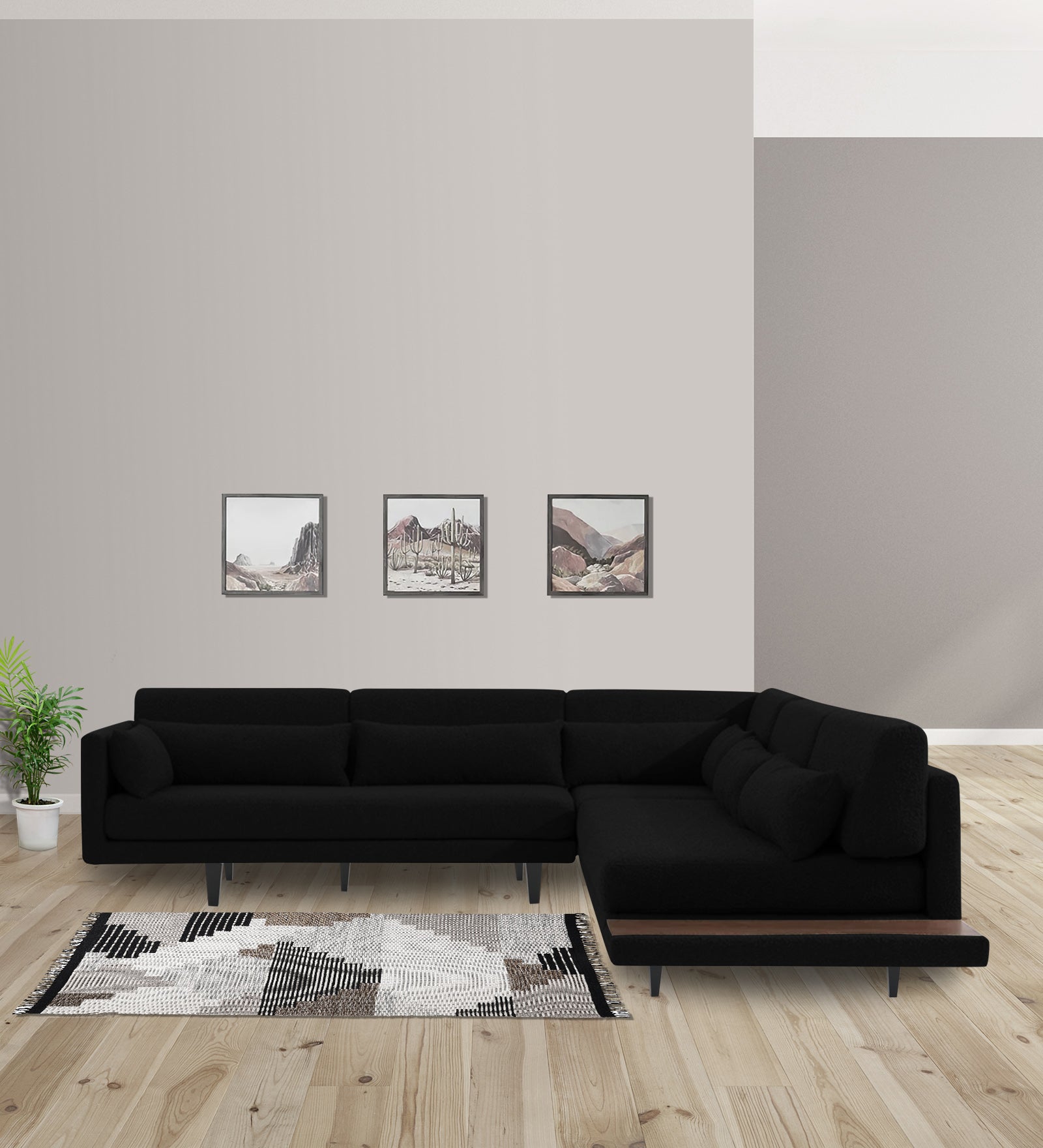 Malta Fabric Seater LHS Corner Sofa In Zed Black Colour