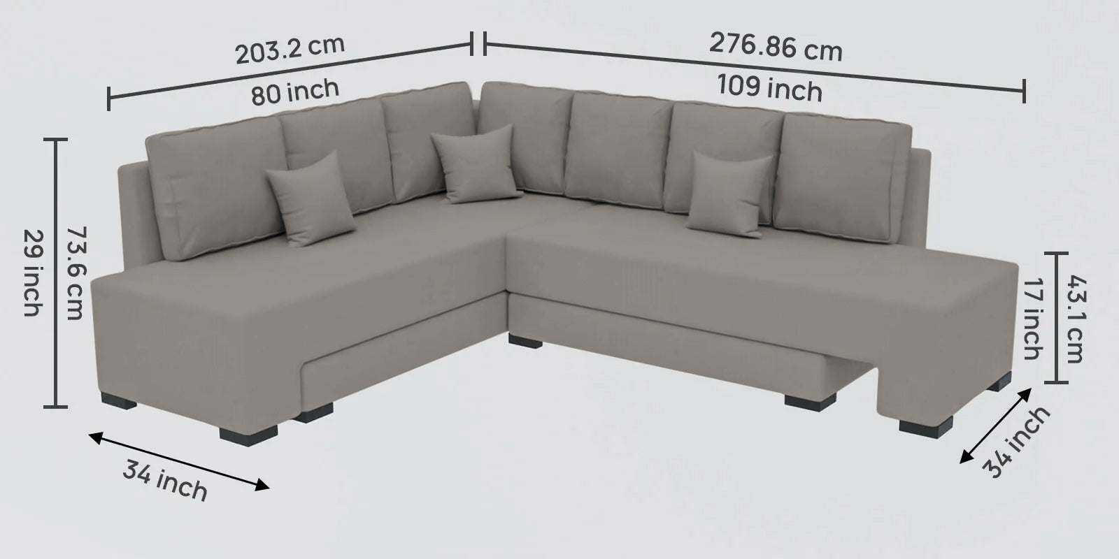 Corby Velvet LHS 6 Seater Convertible Sofa Cum Bed In Echo Grey Colour - Febonic Living