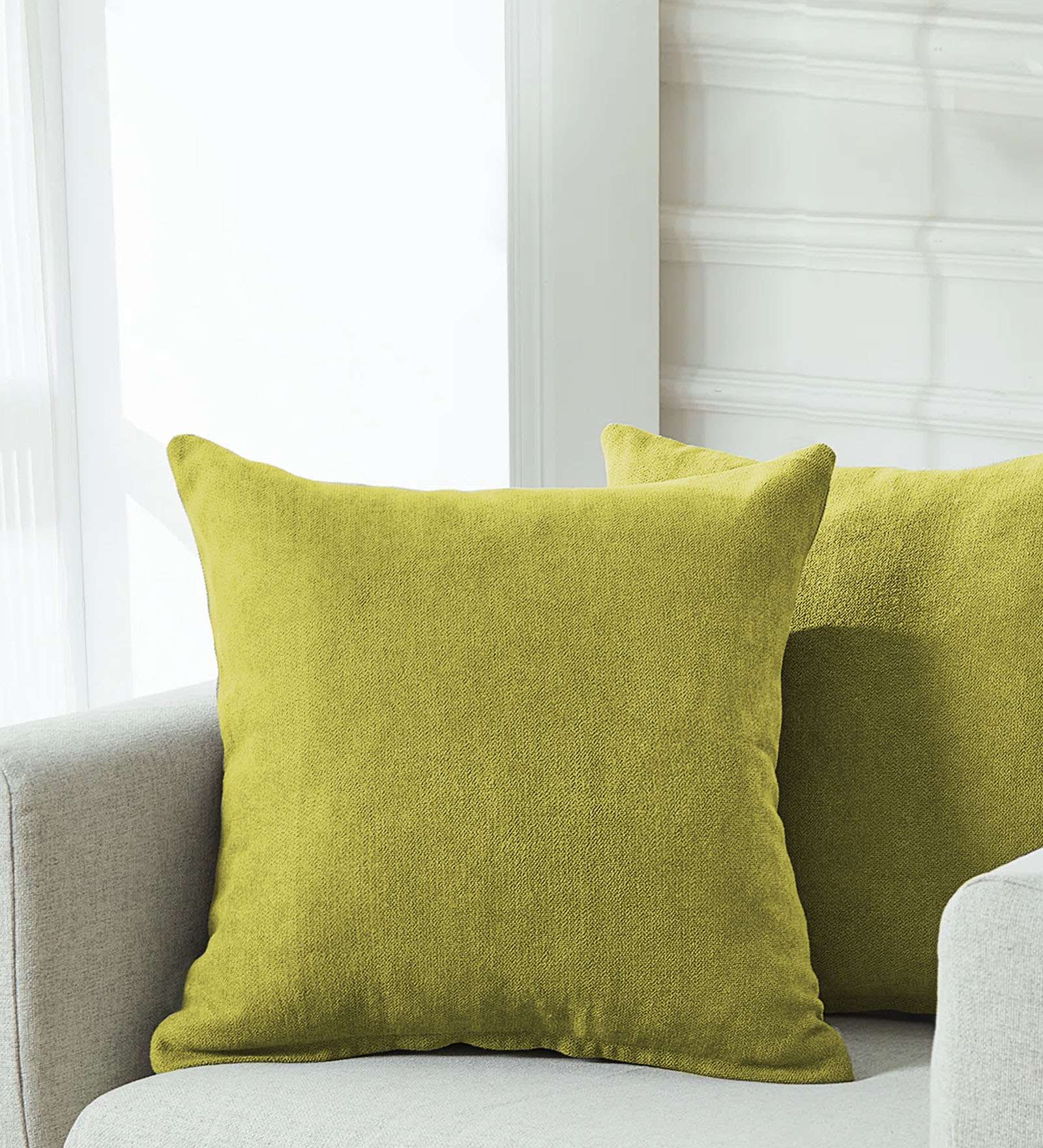 Kaya Fabric Geometric 20x20 inches Cushion + Covers (Pack of 2) In Parrot Green Colour - Febonic Living