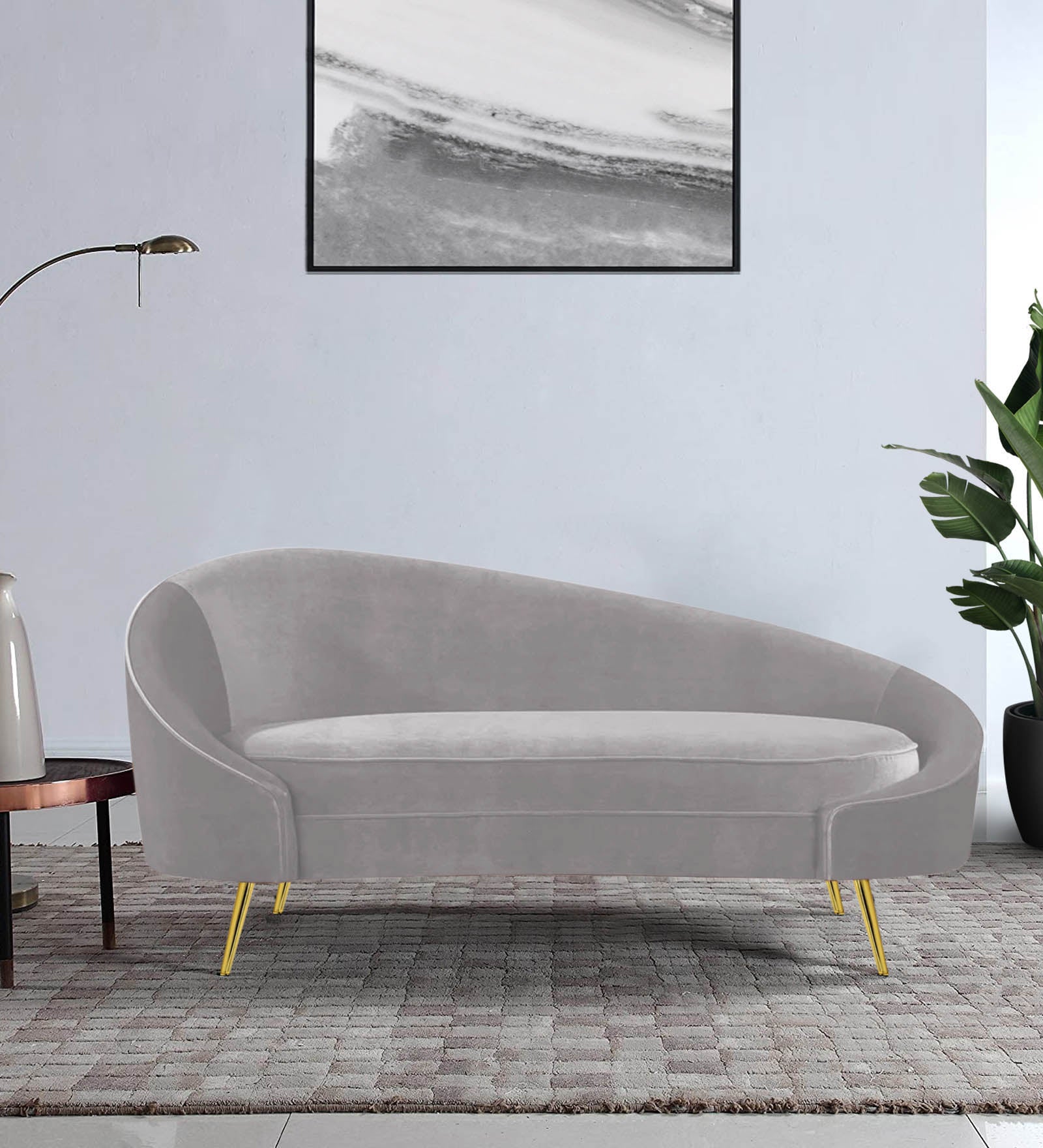 Cely Velvet RHS Chaise Lounger In Concrete Grey Colour - Febonic Living