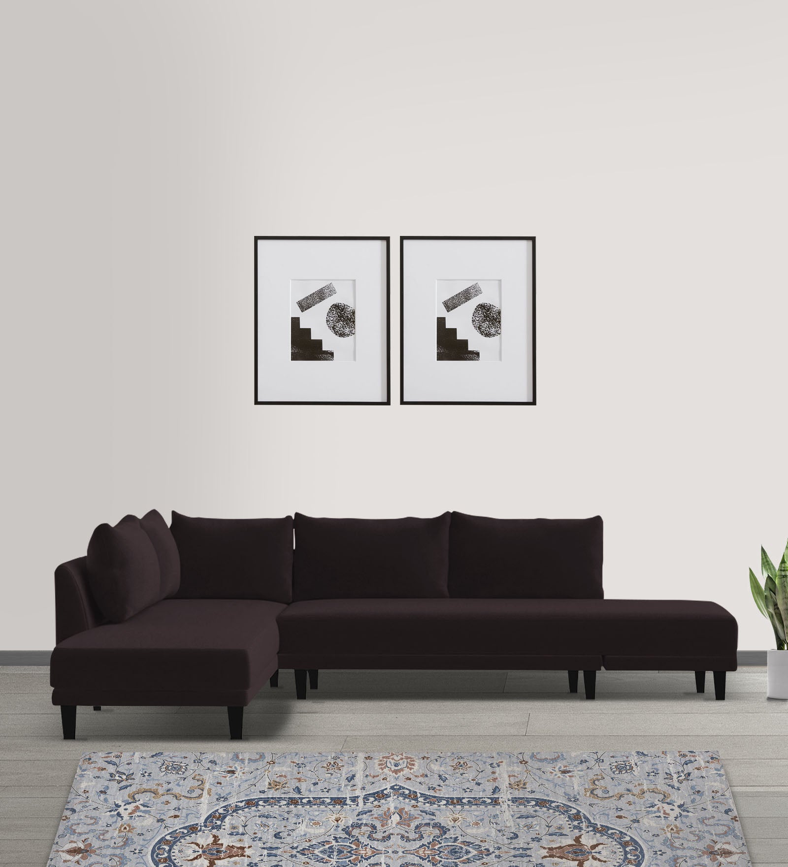 Ira Fabric RHS 6 Seater Convertible Sofa Cum Bed In Cara Brown Colour - Febonic Living