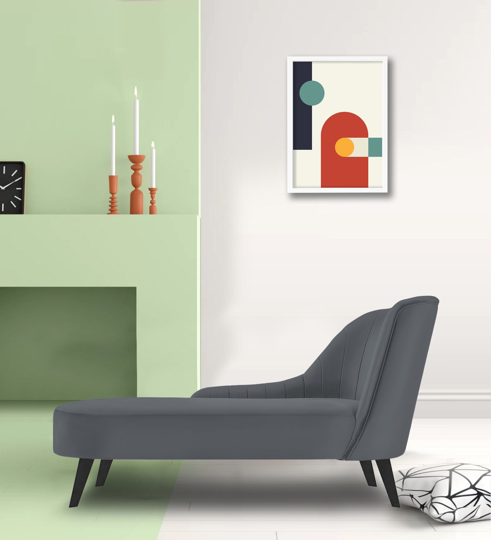 Flora Velvet LHS Chaise Lounger In Pubble Grey Colour - Febonic Living