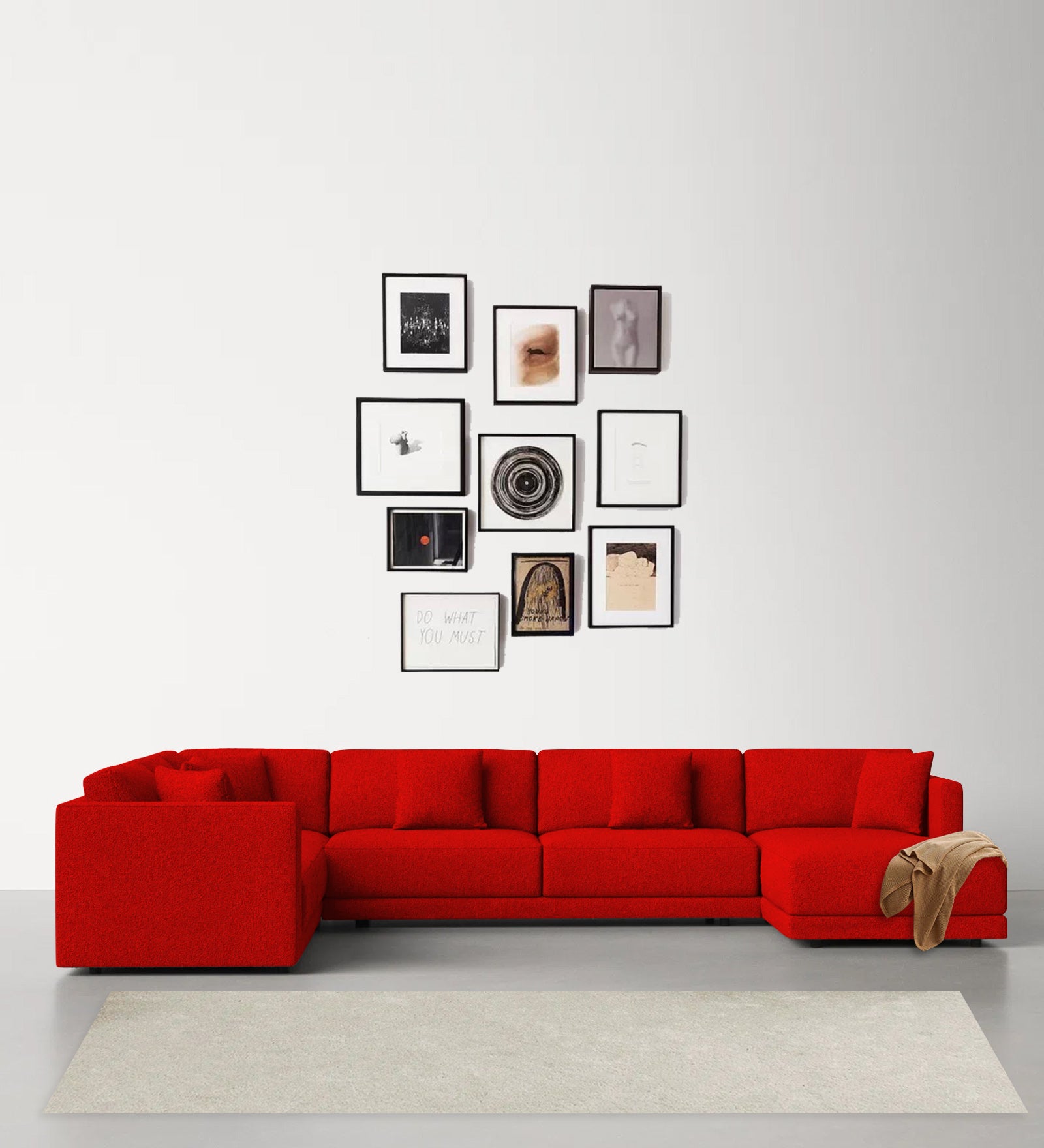 Carlin Fabric LHS 8 Seater Sectional Sofa In Ruby Red Colour - Febonic Living