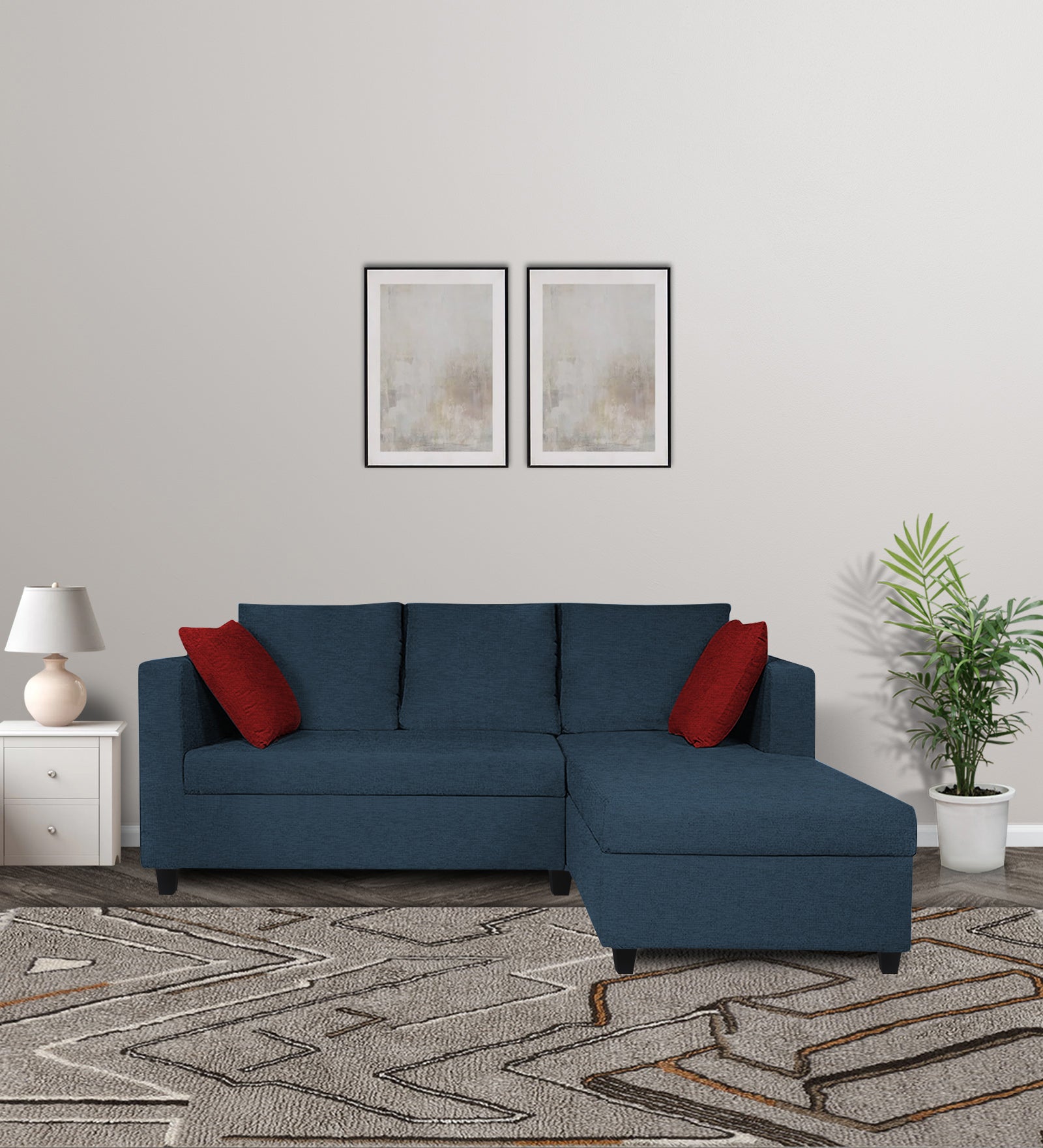 Nebula Fabric LHS Sectional Sofa (2+Lounger) In Light Blue Colour - Febonic Living