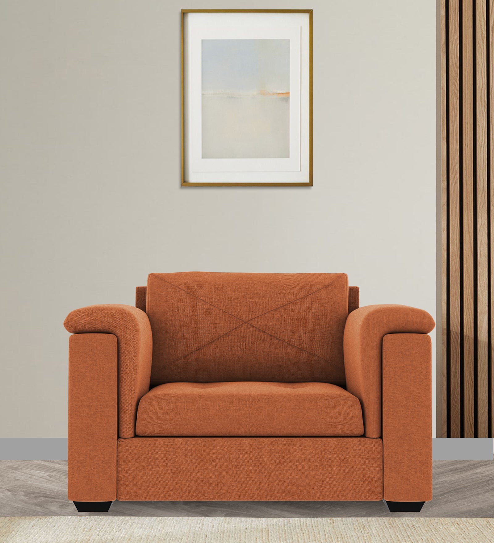 Andres Fabric 1 Seater Sofa In Safforn Orange Colour - Febonic Living