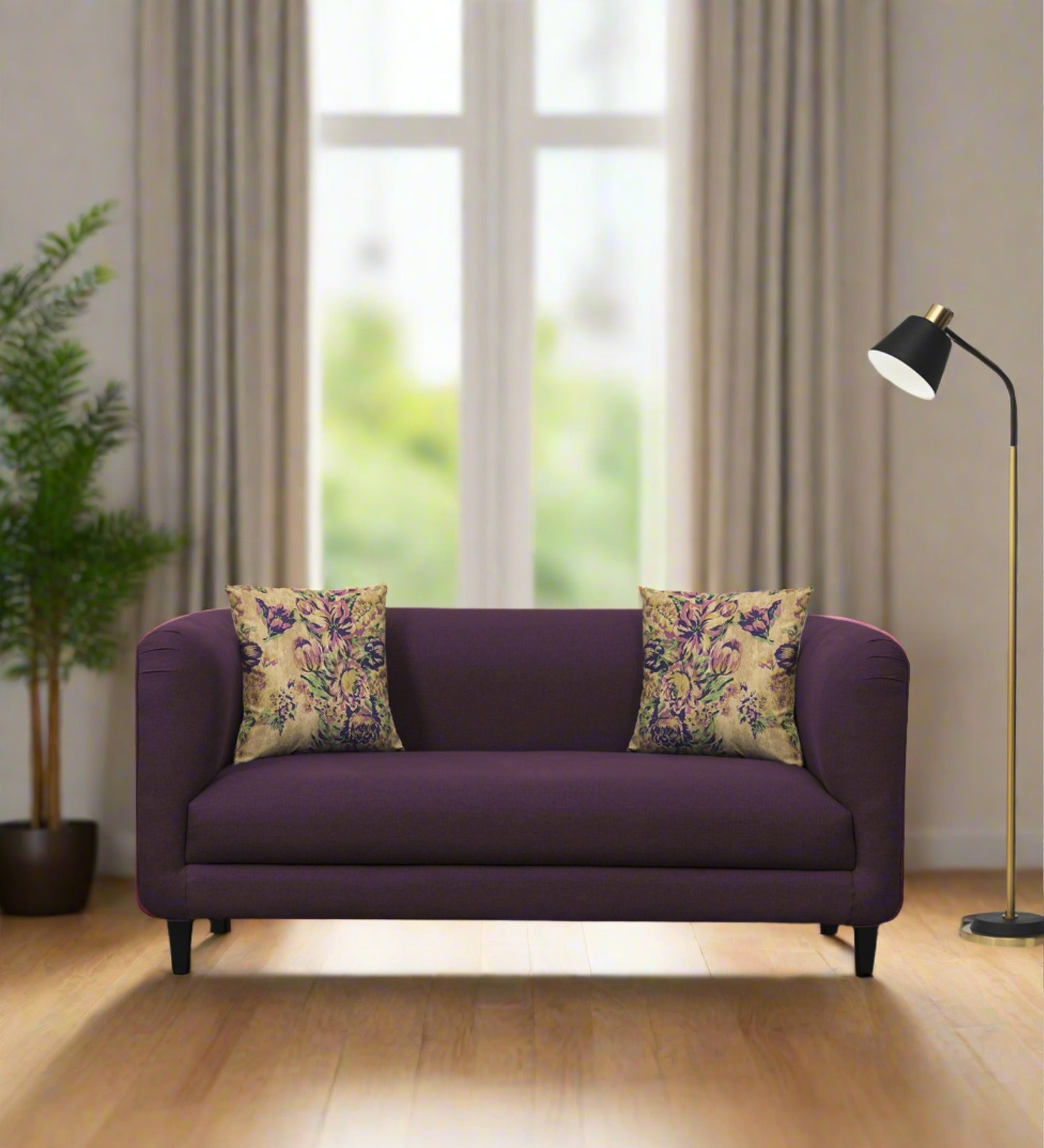 Niki Fabric 2 Seater Sofa In Greek Purple Colour - Febonic Living