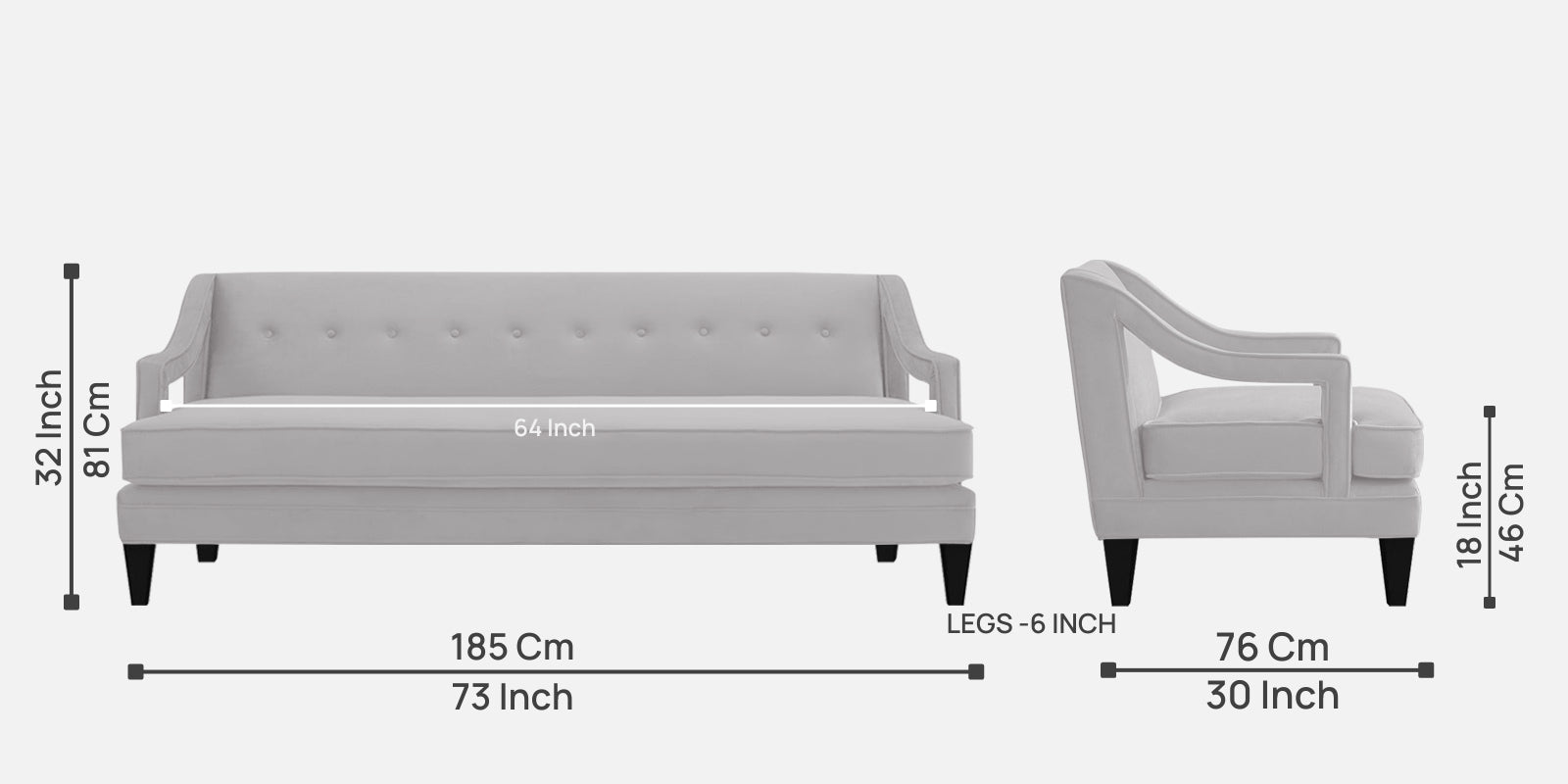 Daffy Velvet 3 Seater Sofa In Concrete Grey Colour - Febonic Living