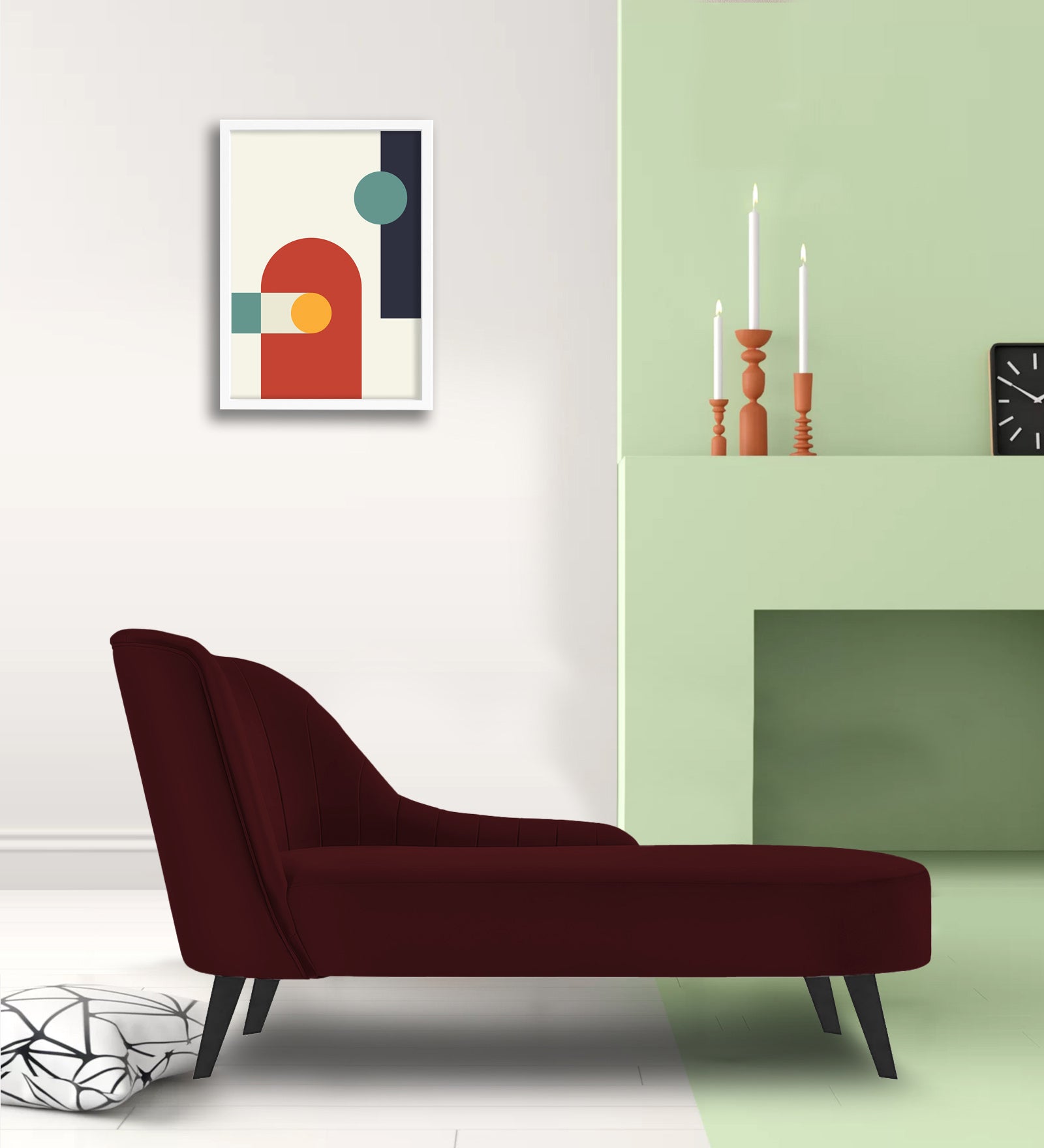 Flora Velvet RHS Chaise Lounger In Blood Maroon Colour - Febonic Living