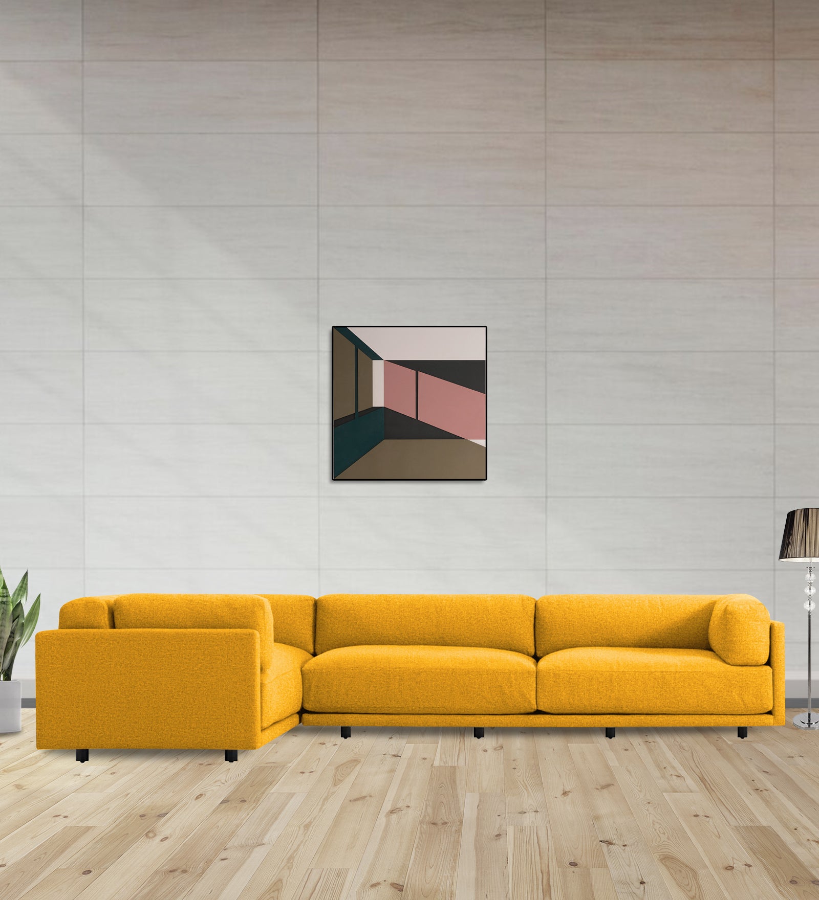 Nixon Fabric 6 Seater RHS Corner Sofa In Bold Yellow Colour - Febonic Living