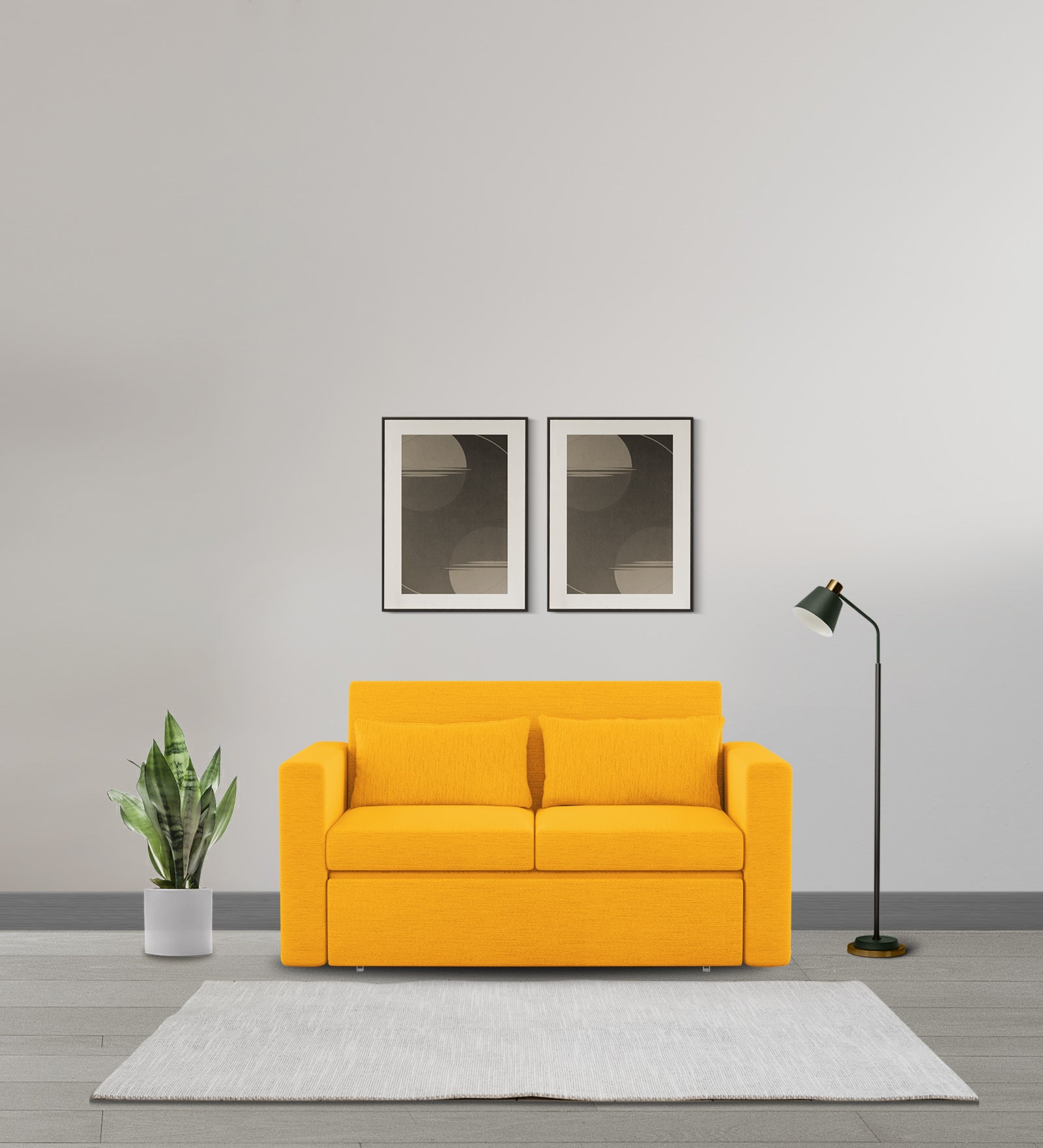 River Fabric 2 Seater Pull Out Sofa Cum Bed In Bold yellow Colour - Febonic Living