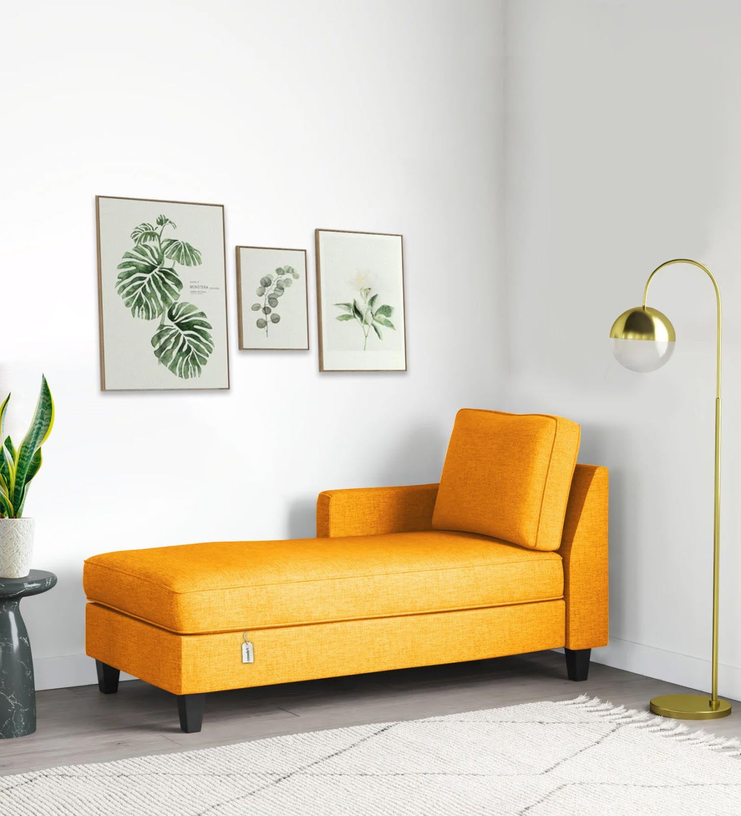 Royee Fabric LHS Chaise Lounger In Bold Yellow Colour With Storage - Febonic Living