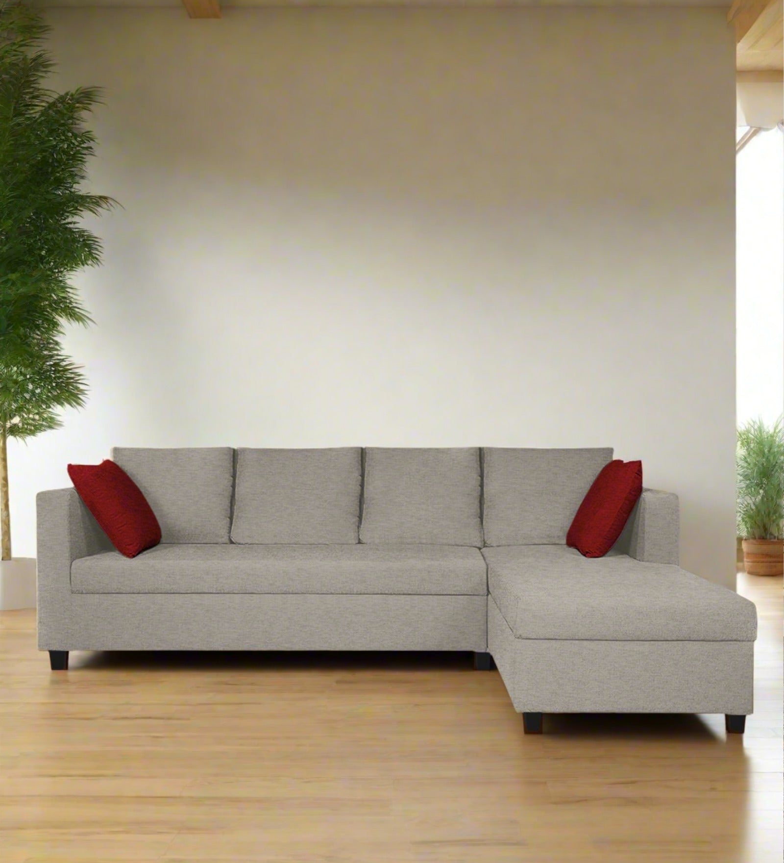Nebula Fabric LHS Sectional Sofa (3+Lounger) In Ash Grey Colour - Febonic Living