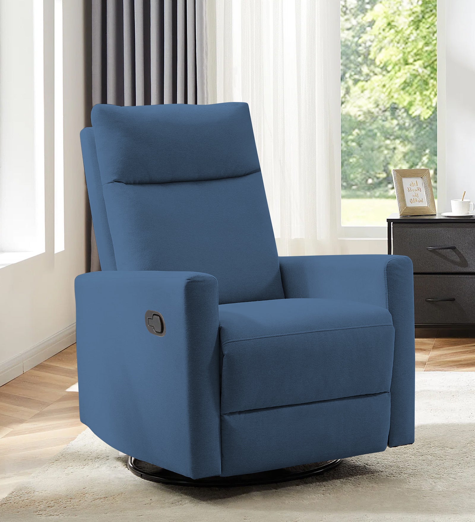 Zura Fabric 1 Seater Rotating Motorized Recliner In Light Blue Colour - Febonic Living