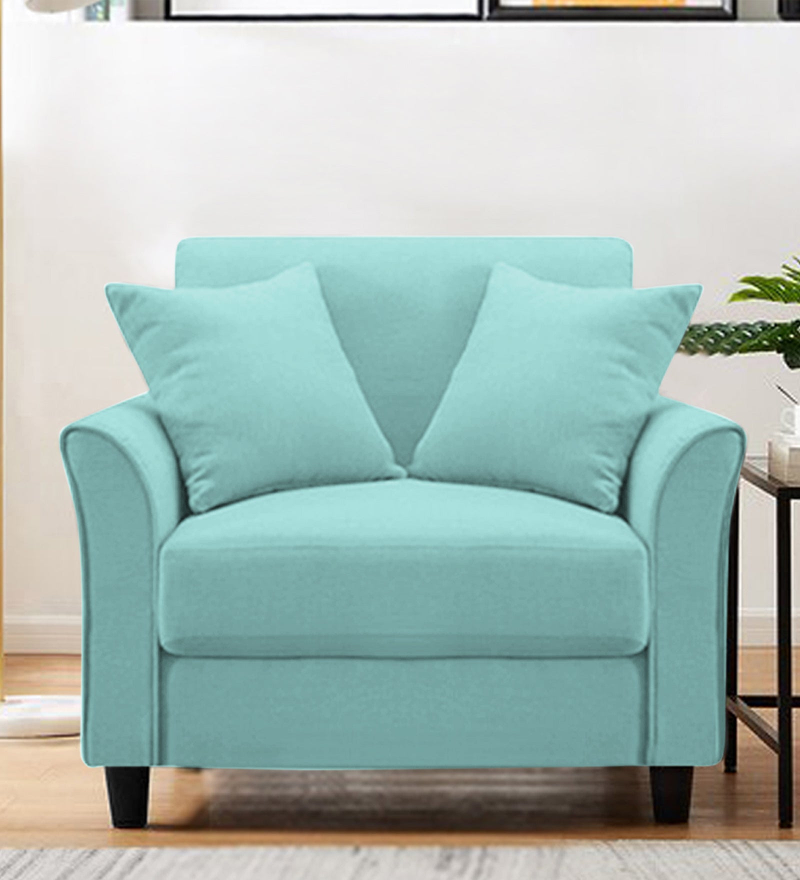 Daroo Velvet 1 Seater Sofa In Barmunda Aqua Colour - Febonic Living