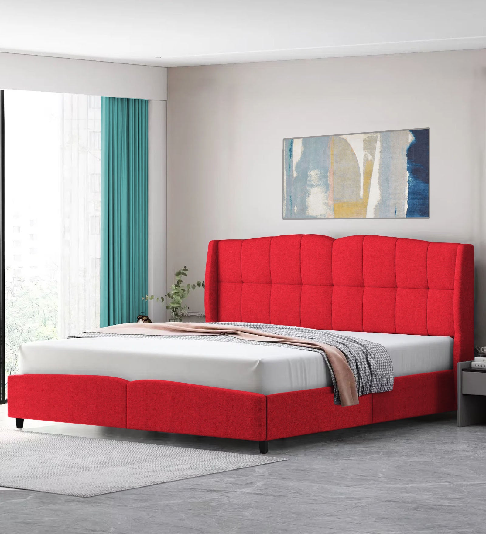 Jovi Velvet King Size Bed In Ox Blood Maroon In Colour - Febonic Living