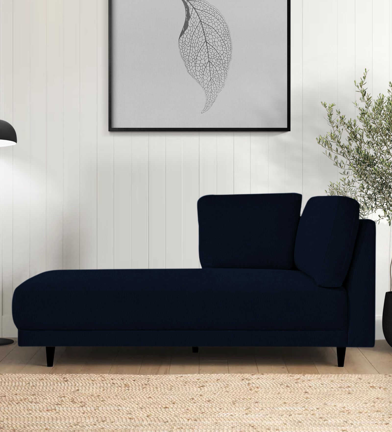 Jonze Velvet LHS Chaise Lounger In Dark Blue Colour - Febonic Living