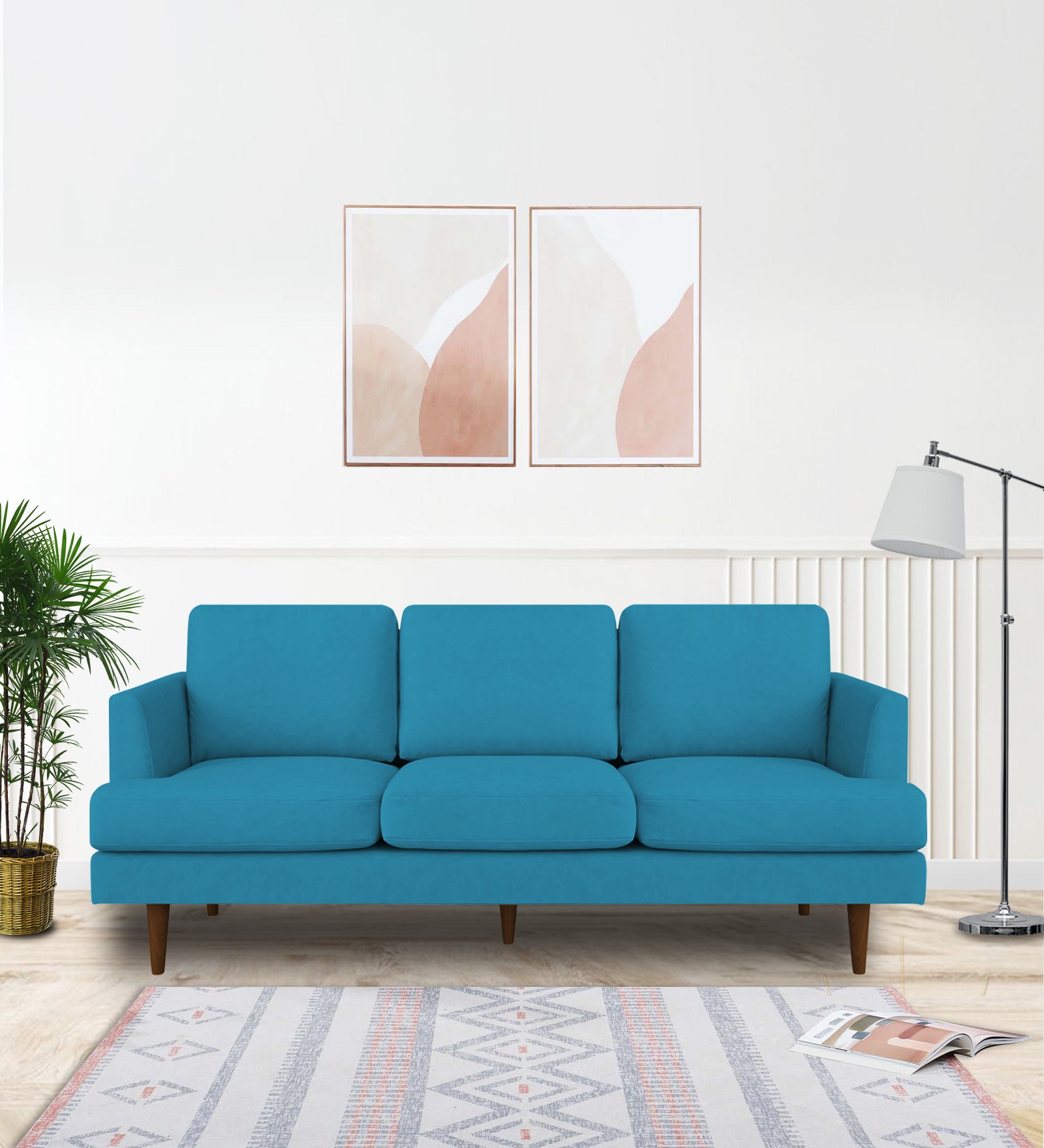 Motra Velvet 3 Seater Sofa In Aqua blue Colour - Febonic Living