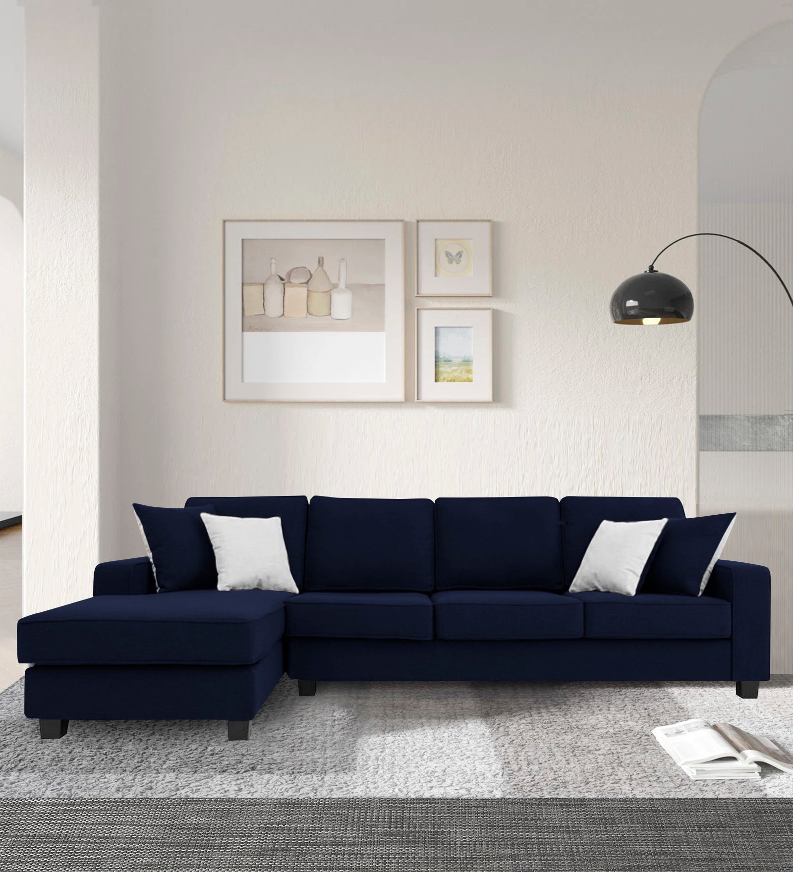 Ladybug Fabric RHS Sectional Sofa (3+Lounger) In Royal Blue Colour - Febonic Living