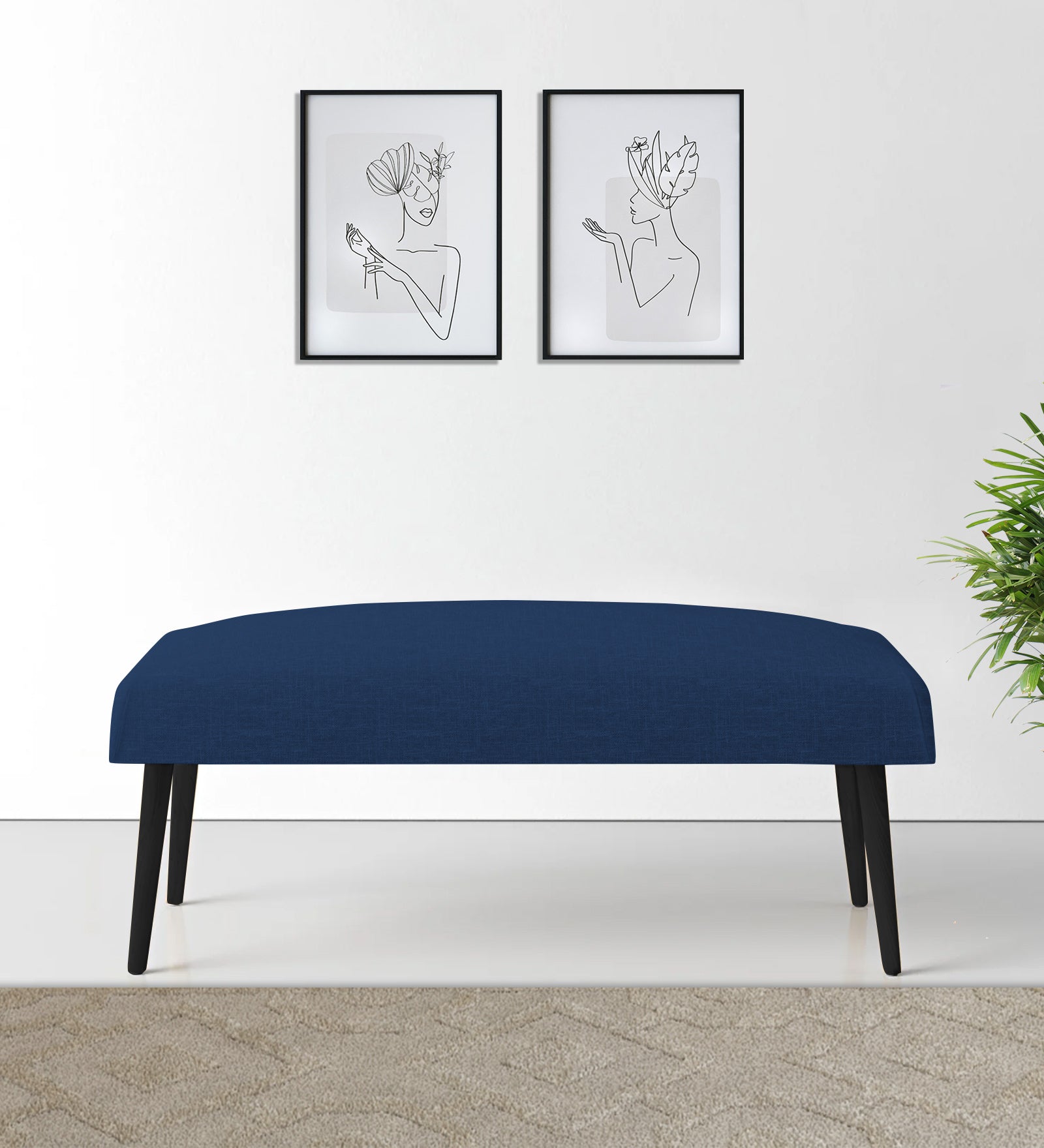 Adon Velvet Bench In Imperial Blue Colour - Febonic Living