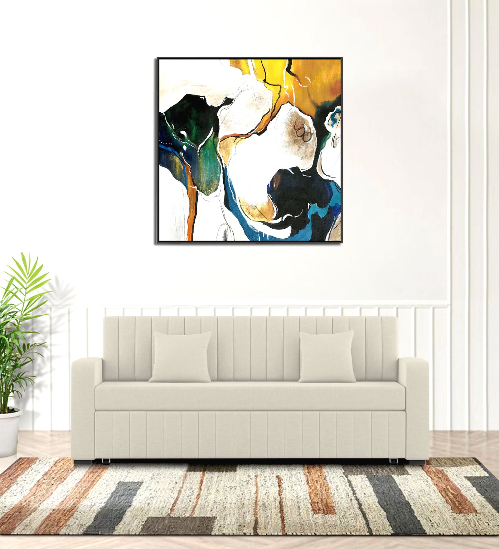 Calra Fabric 3 Seater Pull Out Sofa Cum Bed In Ivory Cream Colour With Storage - Febonic Living